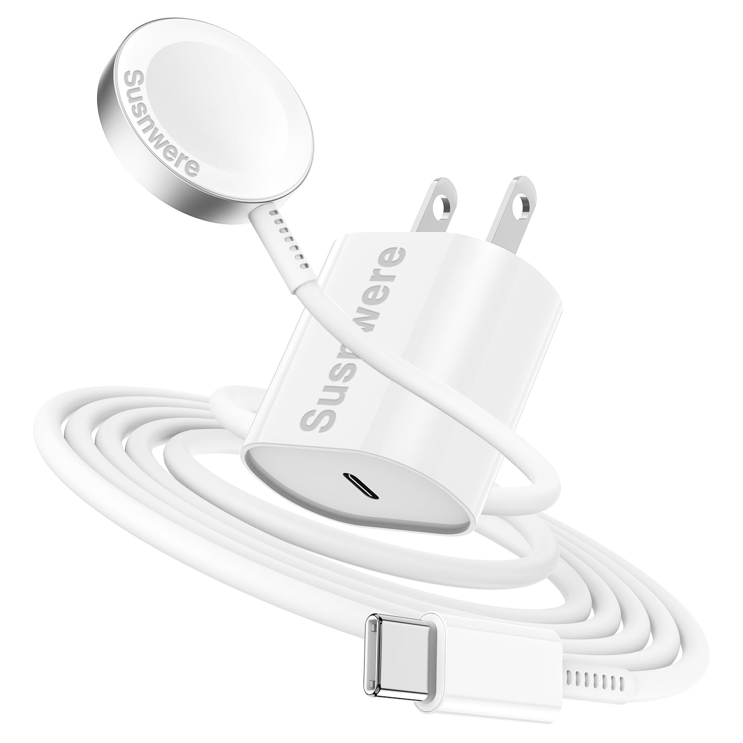 20W Fast Magnetic Charger for Apple Watch Series SE/8/7/6/5/4/3/2/1 - USB-C Charging Cable with Power Adapter - Compatible with 38mm/40mm/42mm/44mm/45mm Watch Sizes - Perfect for Home, Office & Travel Charging