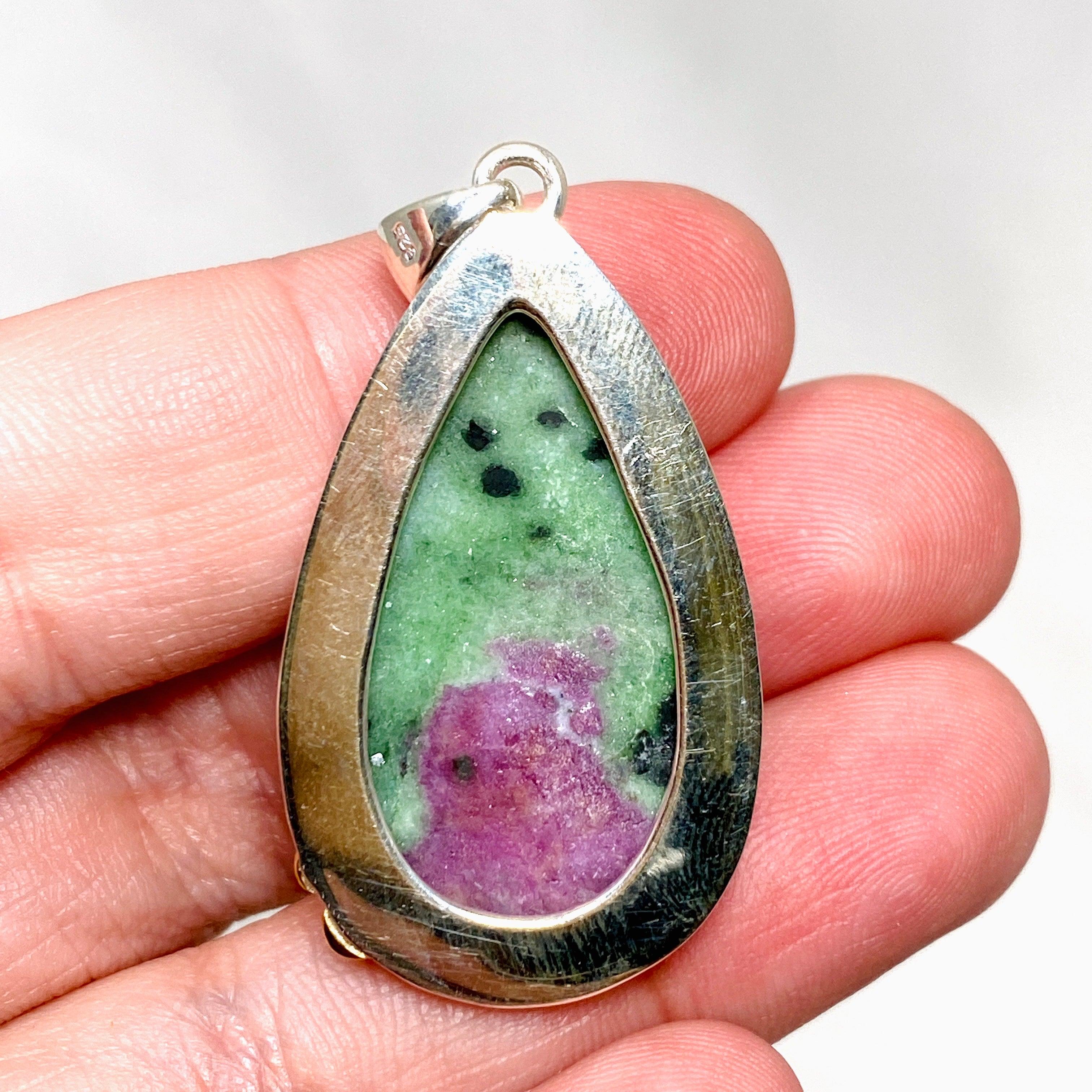 Natural Ruby in Zoisite Teardrop Pendant Necklace - Handcrafted Sterling Silver Jewelry KPGJ4494 | Perfect for Spiritual Healing, Meditation & Elegant Occasions