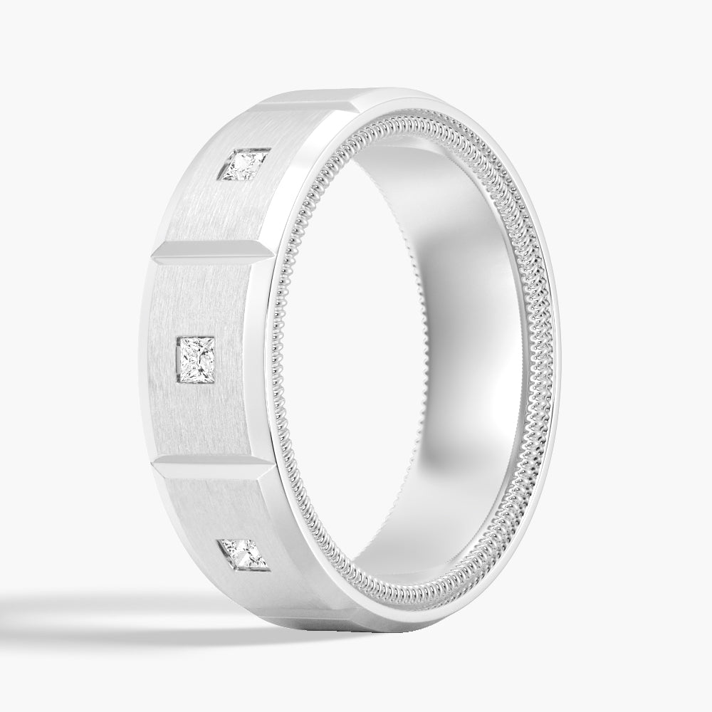 8mm Two Tone Matte Finish Princess Cut Moissanite Men's Wedding Band Ring - Perfect for Anniversary Gifts, Engagement Rings & Everyday Wear