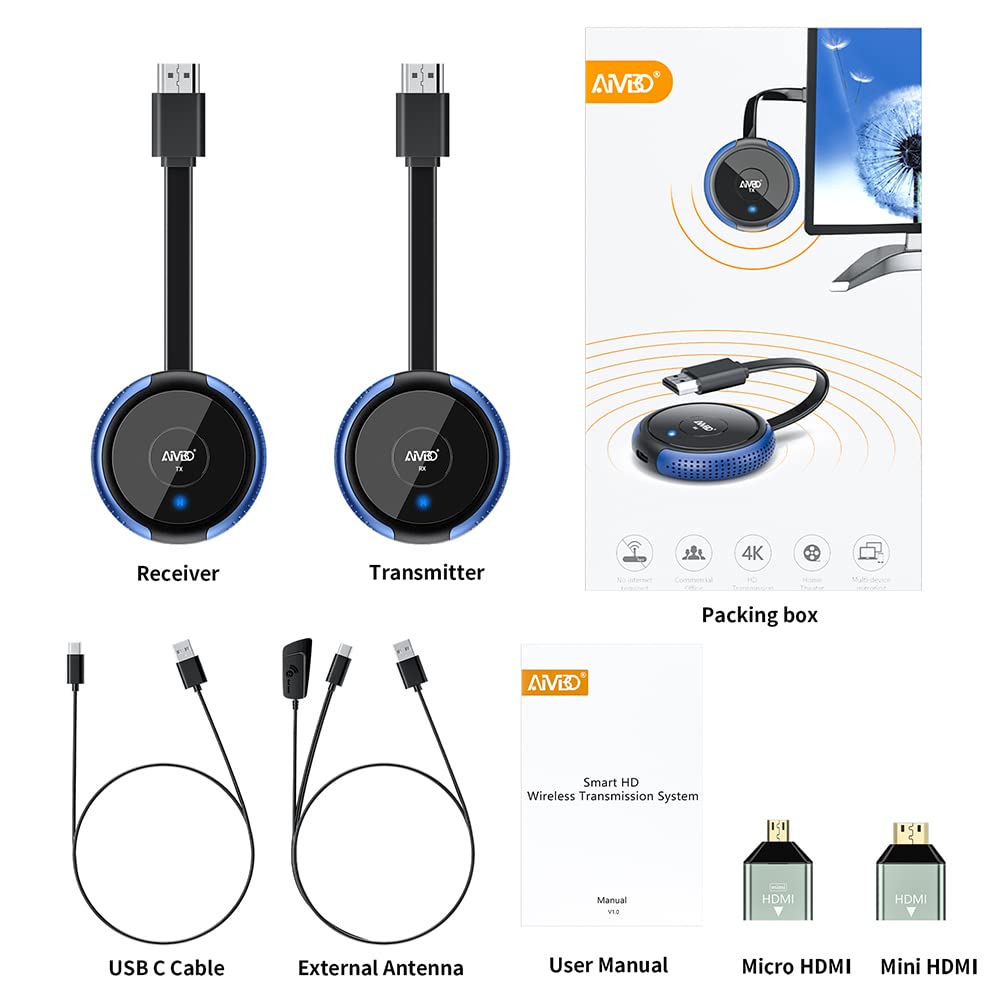 AIMIBO Wireless HDMI Transmitter & Receiver 4K - 165FT Wireless HDMI Extender for 5G Live Streaming | Compatible with Laptop, Camera, Blu-ray, PS5, Netflix | Perfect for Home Theater, Gaming, Business Meetings & Presentations