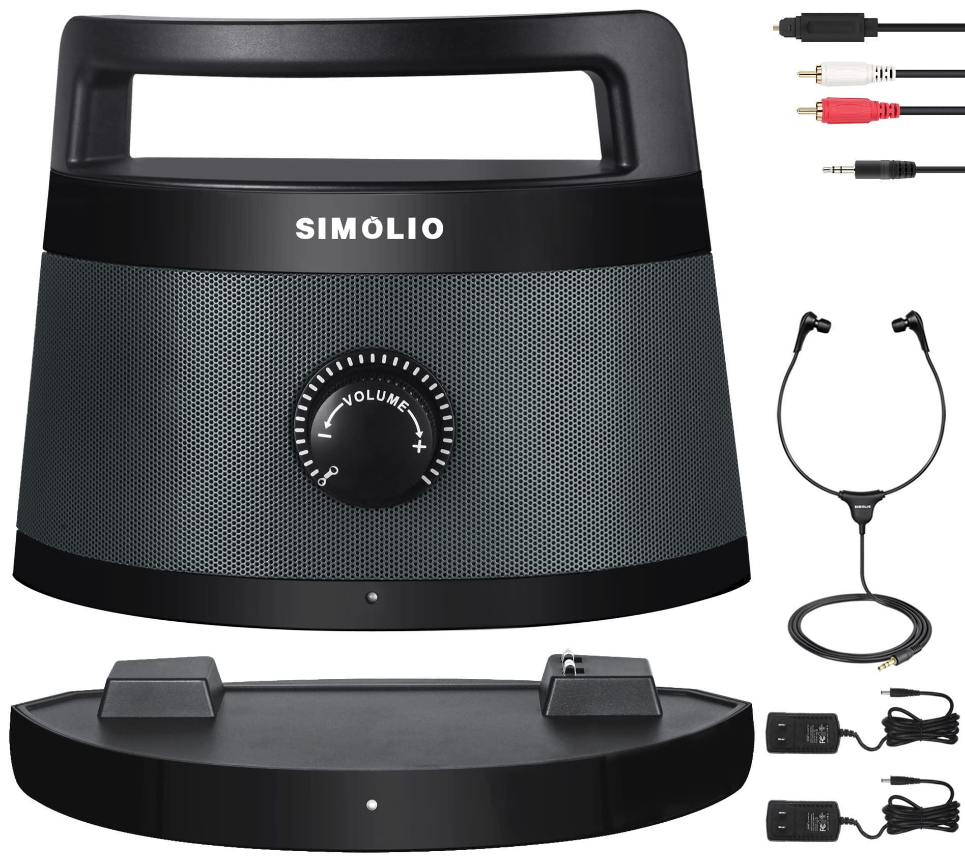 SIMOLIO Wireless TV Speakers for Hard of Hearing - Portable TV Audio Amplifier with Voice Enhancement, 100ft Range, Includes Headset & 2 Adapters (SM-621D) - Ideal for Seniors, Elderly & TV Listening Assistance at Home