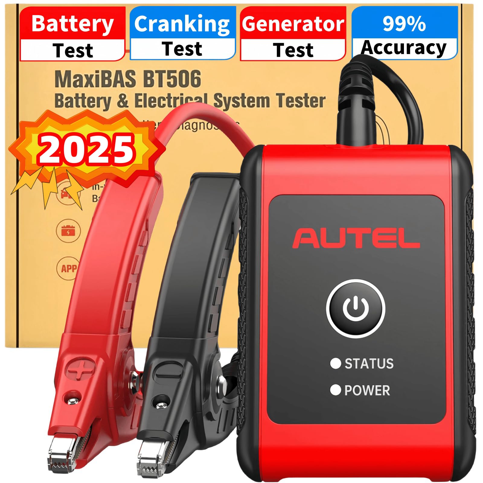 Autel MaxiBAS BT506 12V/6V Car Battery Tester - 100-2000 CCA Vehicle Battery Analyzer with Adaptive Conductance Technology for Accurate Load Testing | Perfect for Mechanics, DIY Auto Repair & Fleet Maintenance