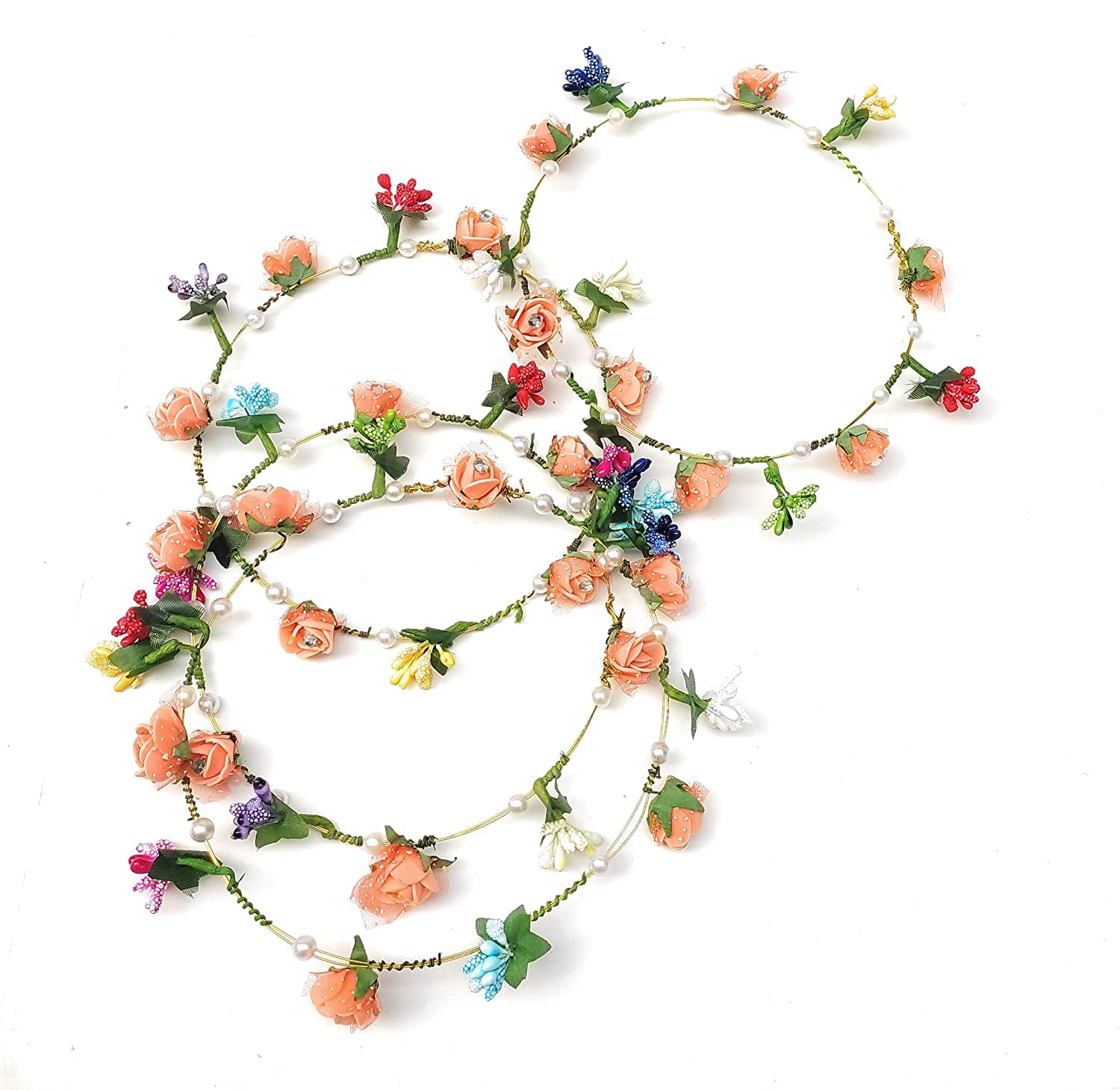 Boho Flower Crown Floral Leaf Wreath Headband - Pack of 2 Wedding Bridal Hair Garland with Roses for Women & Girls - Hawaiian Party, Festival, Photo Shoot Accessories