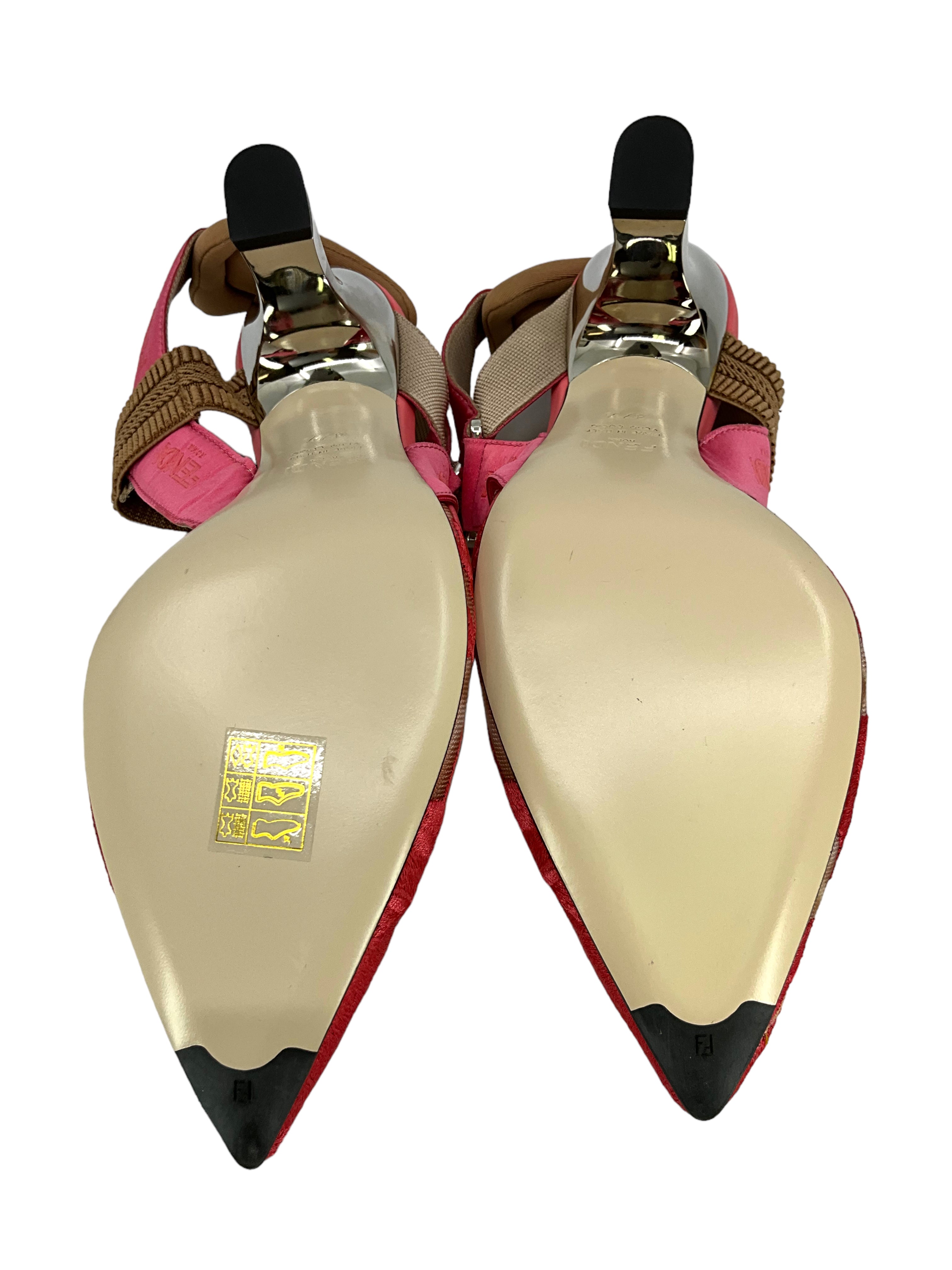 FENDI Colibri Mesh Medium Heeled Slingback Sandals Women's Size 7.5 (US) - New Designer Shoes for Parties, Weddings & Evening Events