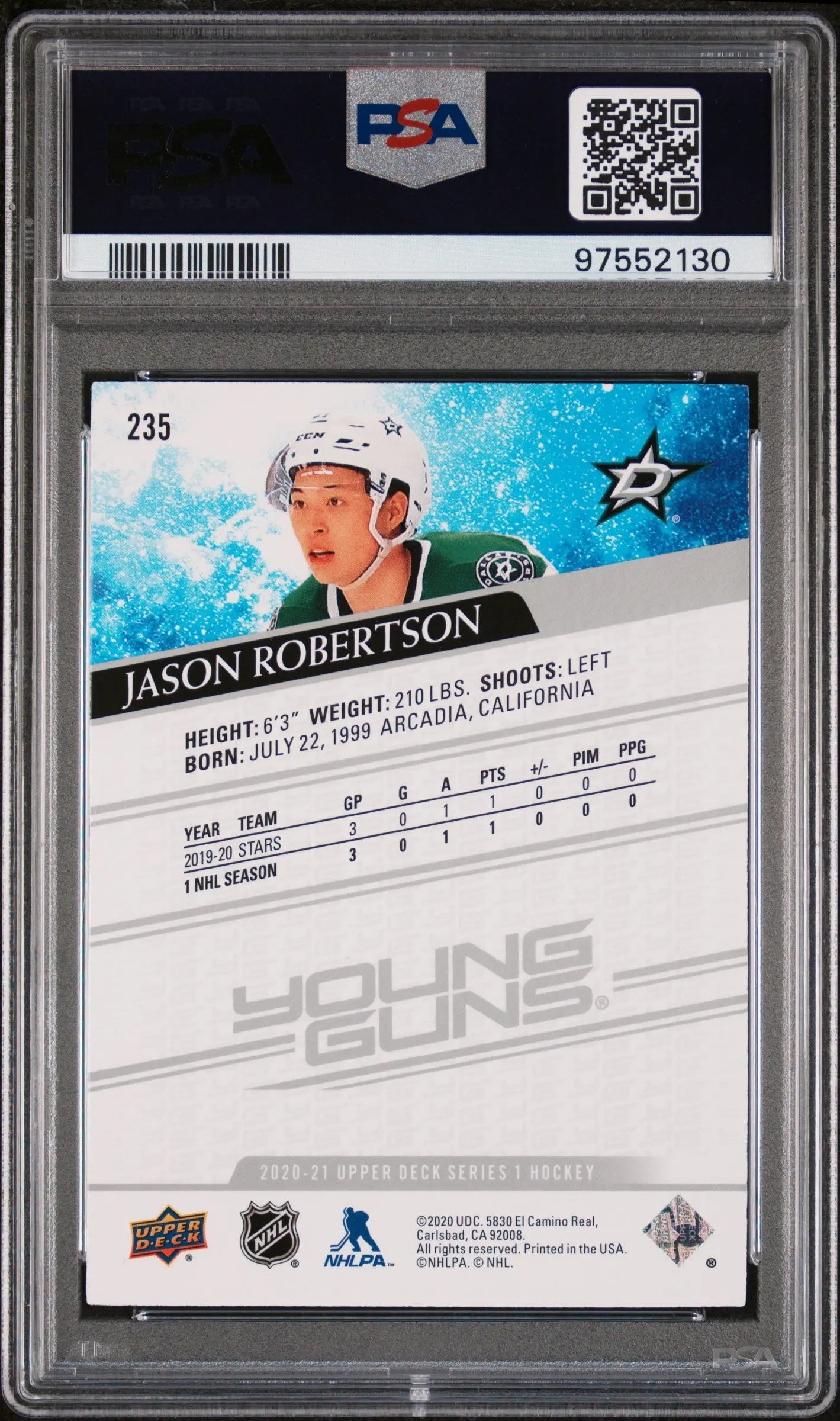 2020-21 Upper Deck Series 1 Hockey Jason Robertson Young Guns Rookie Card #235 PSA 10 Gem Mint - Perfect for NHL Collectors, Hockey Fans & Sports Memorabilia Enthusiasts