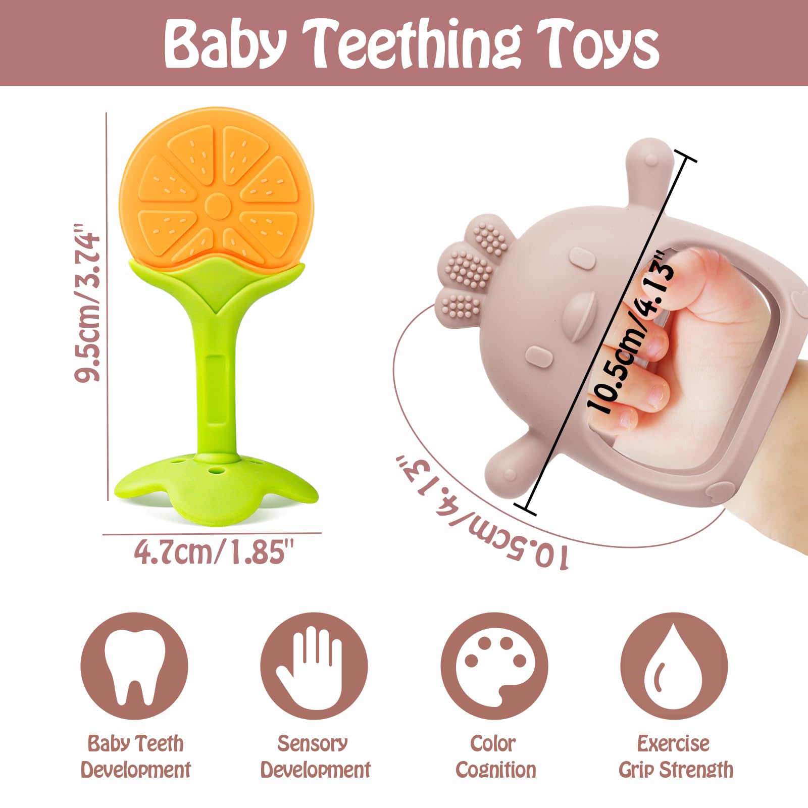 Tinabless 5-Pack Silicone Teething Toys for Babies - Food Grade, Anti-Dropping Wrist Teether Mitten Set, Pink Infant Chew Toys for Teething Relief & Sucking Needs - Perfect for Home, Travel, and On-the-Go Use