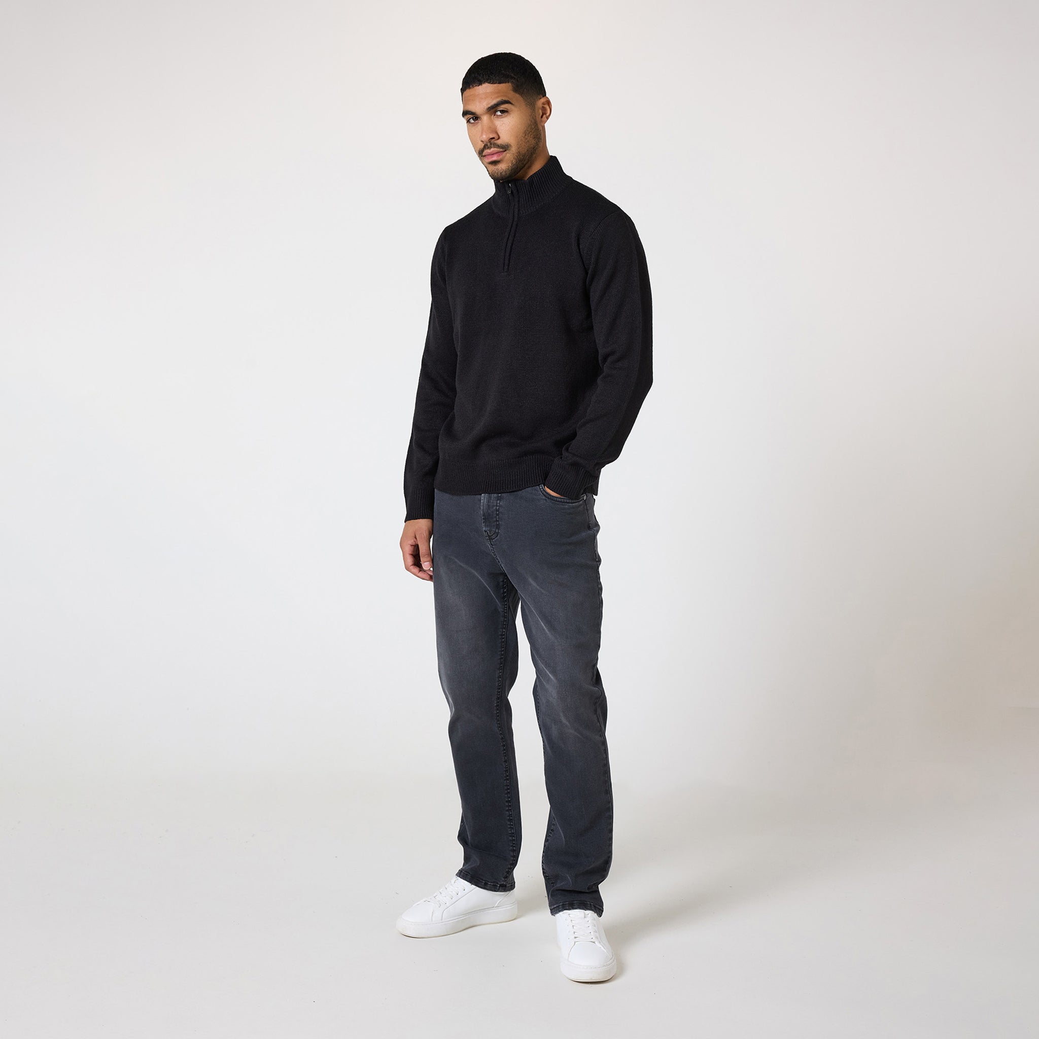 Men's Black Knit 1/4 Zip Funnel Neck Pullover Sweater | Casual Winter Warm Layering for Outdoor Activities