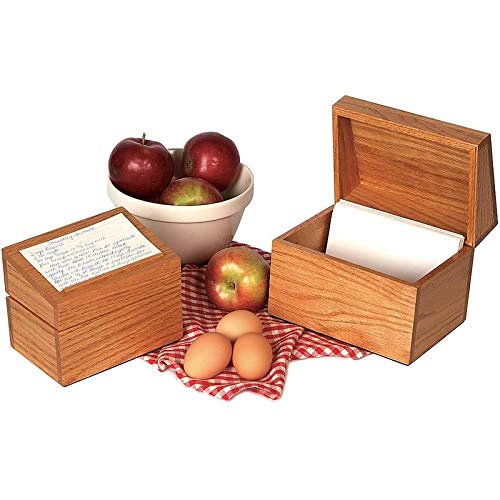 Lehman's Handcrafted Oak Wood Recipe Box - Holds 300 3x5 Recipe Cards | Perfect for Kitchen Organization & Recipe Storage