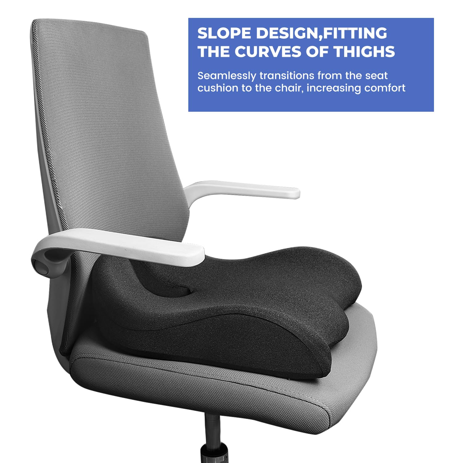 Premium U-Shaped Memory Foam Seat Cushion for Office Chairs - Orthopedic Coccyx & Hip Pain Relief - Ergonomic Bucket Design for Long Sitting Comfort - Ideal for Office, Car, Wheelchair & Desk Use (Large, Gray) - Perfect for Work, Driving & Home Office Comfort