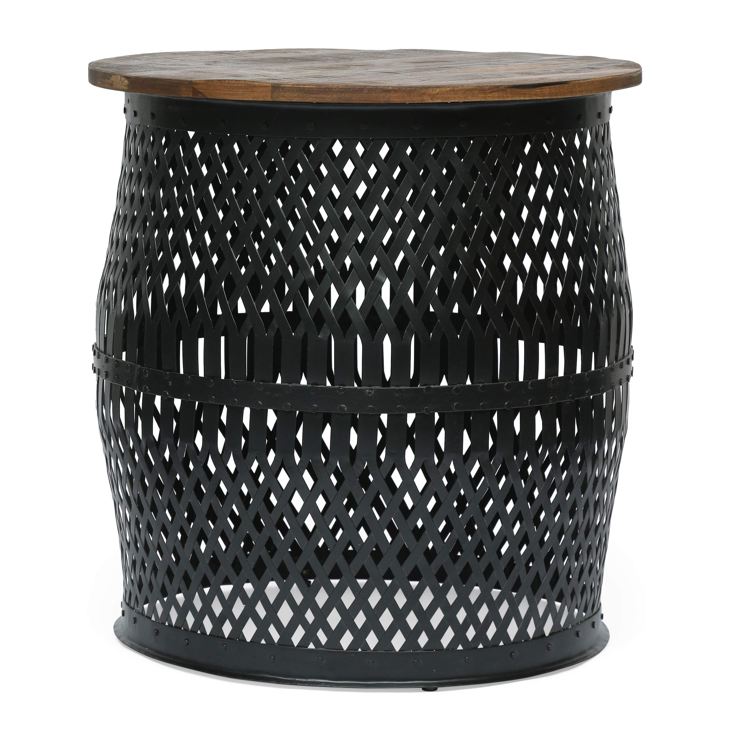 Christopher Knight Home Niver Handcrafted Lace Cut Side Table - Mango Wood and Iron - Natural/Black - Elegant End Table for Living Room, Bedroom, or Office Decor