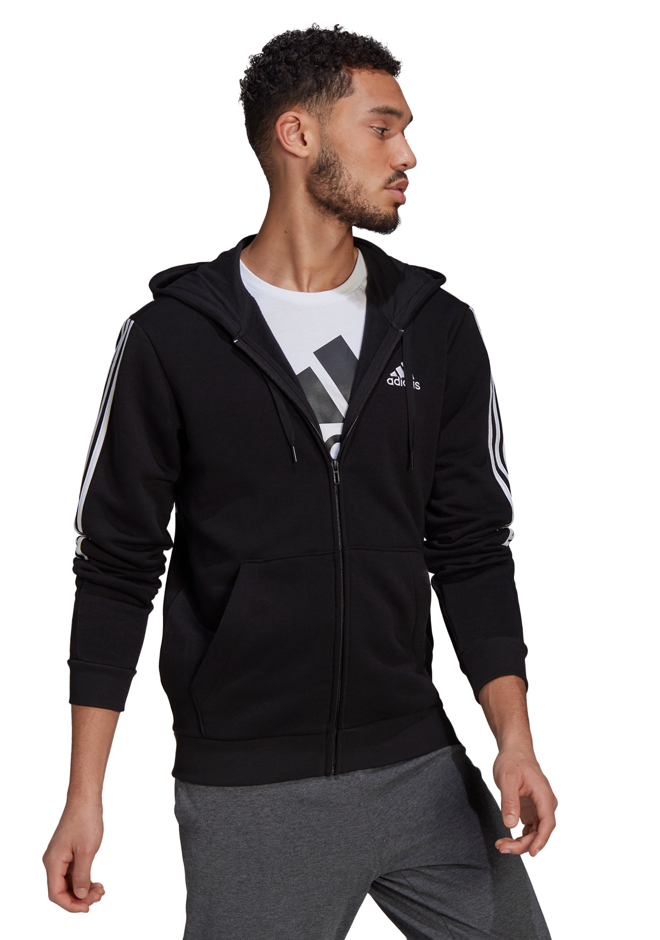 Adidas Men's Essentials 3-Stripes Fleece Full-Zip Hoodie - Warm & Comfortable Athletic Pullover for Gym, Running & Casual Wear