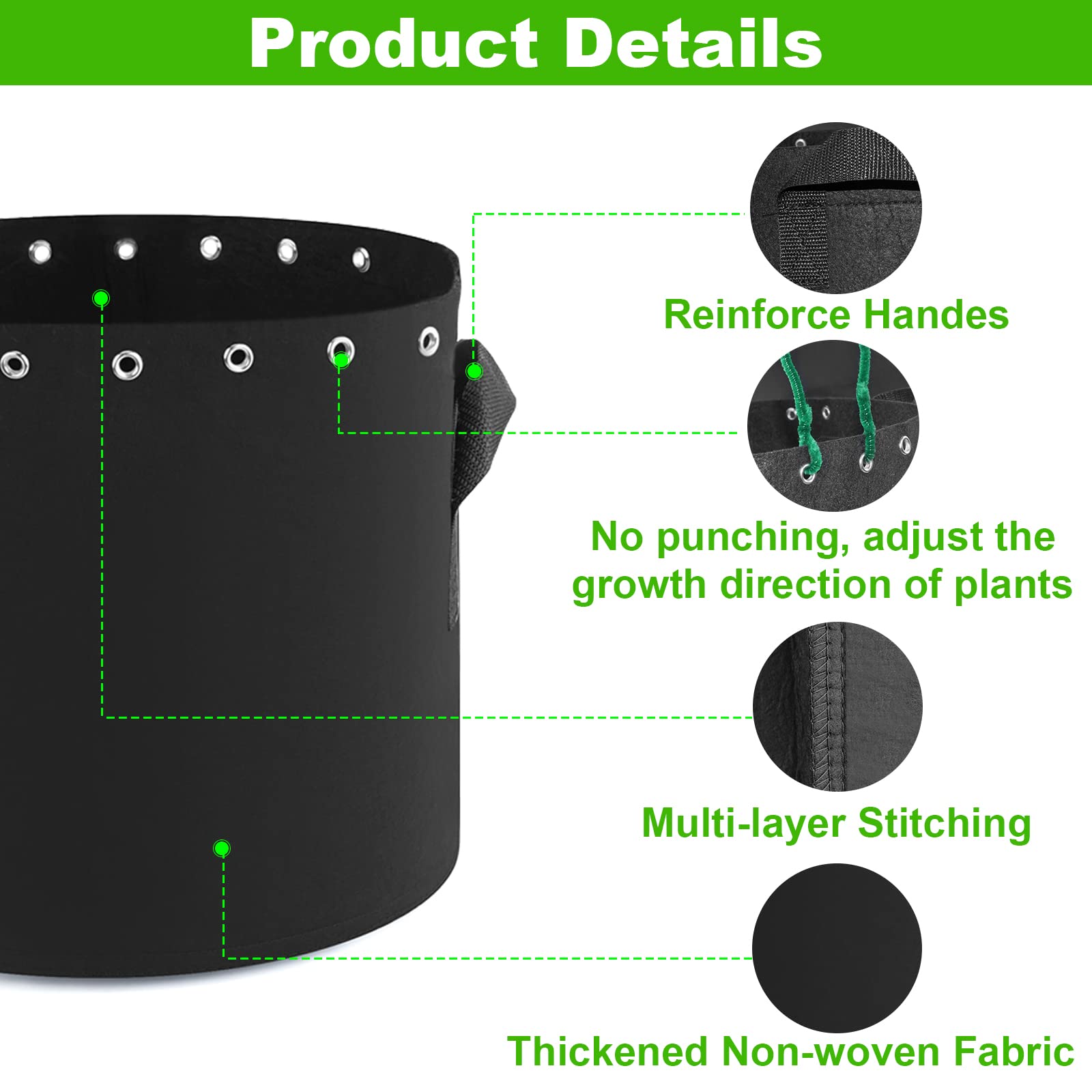 7 Gallon Fabric Pots with Holes 5-Packs, Thickened Non-Woven Aeration Grow Bags with Handles - Reinforced Weight Capacity for Indoor/Outdoor Plants, Vegetables, and Herbs - Ideal for Gardening, Hydroponics, and Container Planting