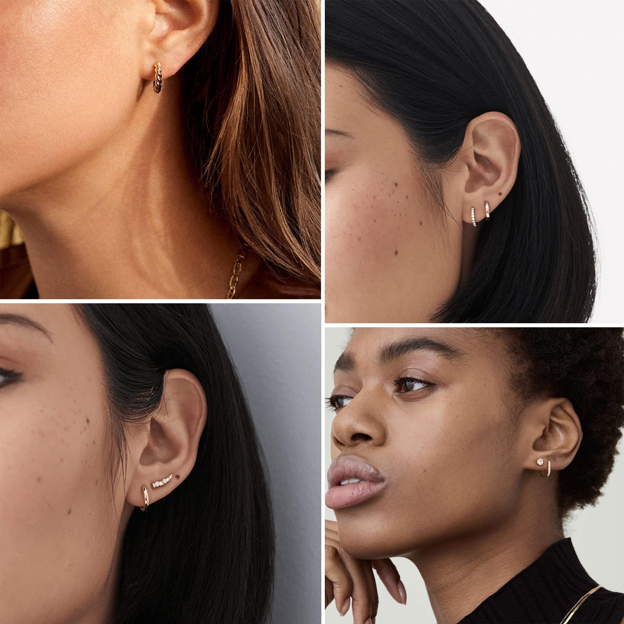 14K Gold Plated Huggie Hoop Earrings for Women - Tiny CZ Ball Studs Cartilage Earrings Set, Hypoallergenic & Durable - Perfect for Everyday Wear, Parties & Gifts