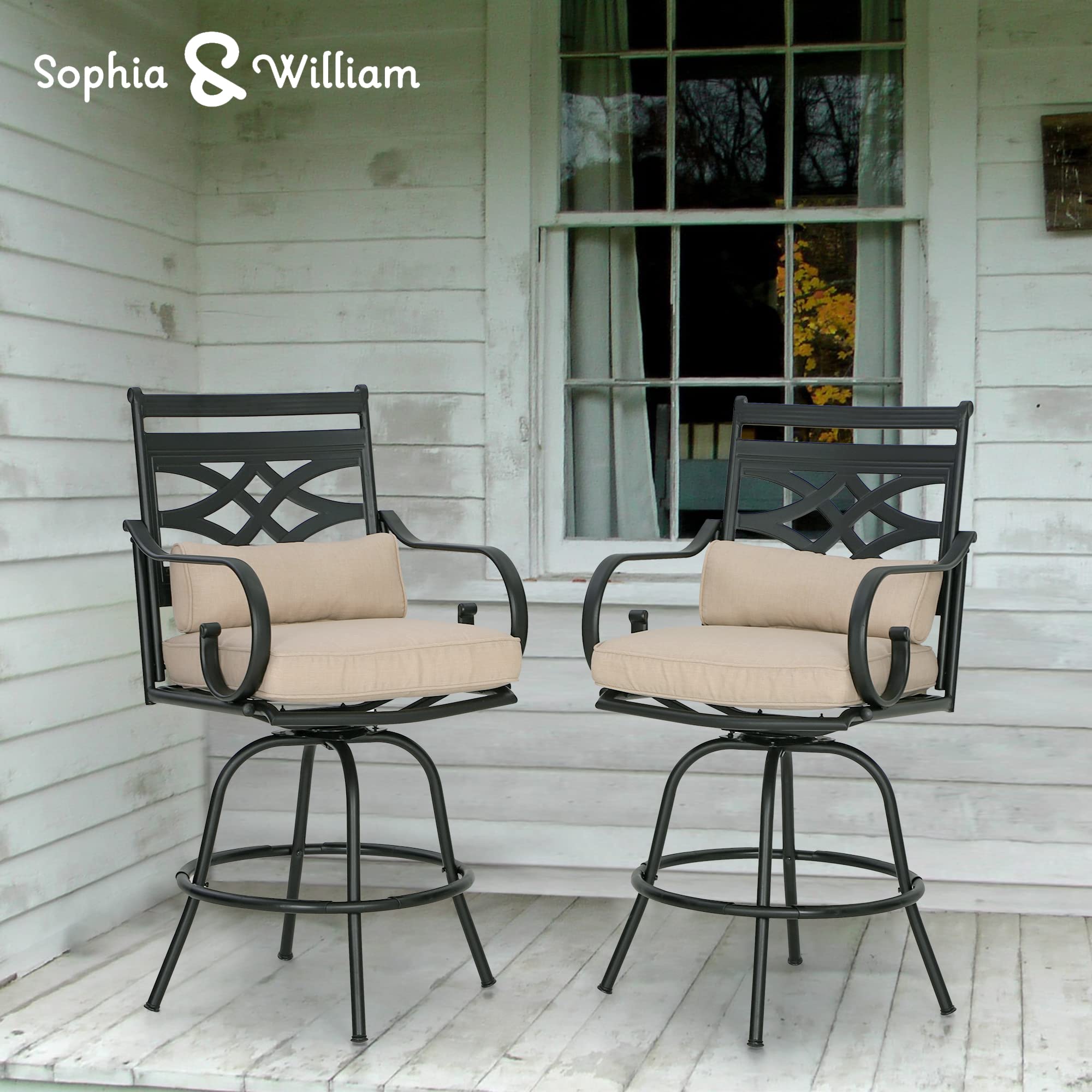 Sophia & William 2-Piece Swivel Bar Stool Set with Seat Cushion - Adjustable Height Counter Stools for Kitchen Island, Outdoor Patio, and Home Bar Decor