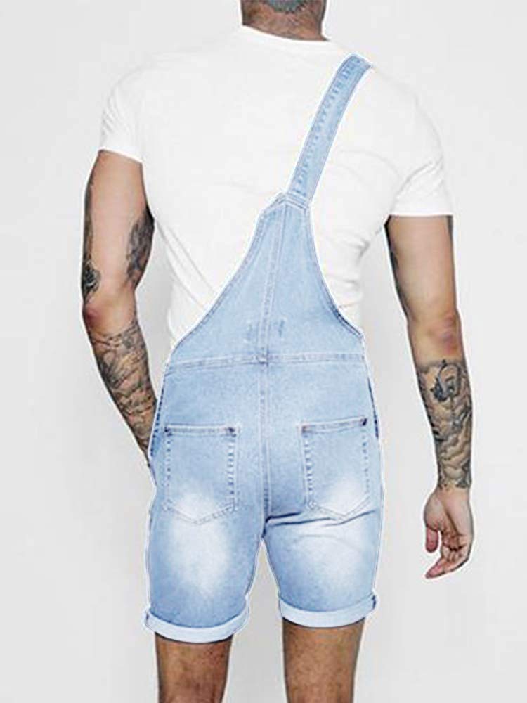 Runcati Men's Denim Shorts Bib Overalls - Casual Loose Fit Jean Romper with Button Pockets | Summer Jumpsuit for Outdoor Activities, Gardening & Casual Wear