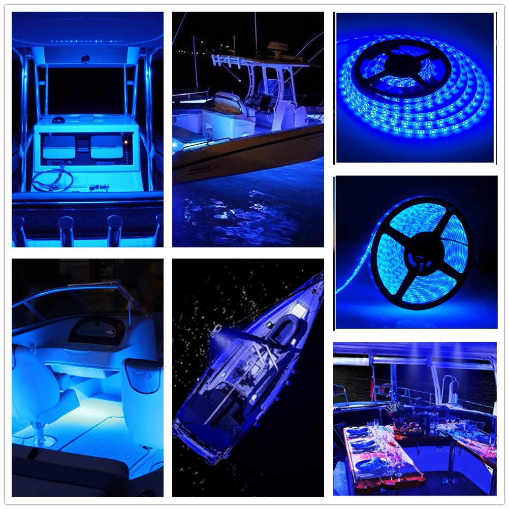 12V 16.4FT Waterproof LED Boat Lights - Marine Strip Lighting for Deck & Night Fishing (Blue)