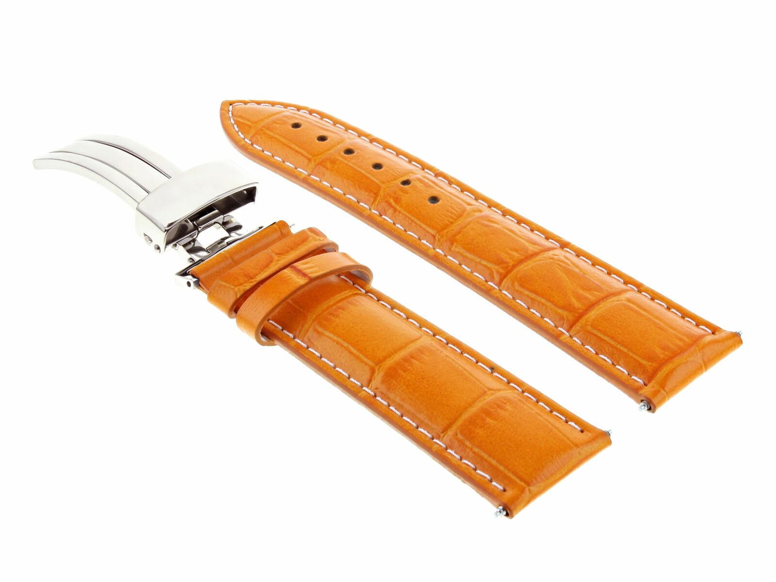 18mm Genuine Leather Watch Band Strap for Invicta Diver Watches - Orange with White Stitching & Deployment Clasp | Durable Replacement Strap for Men's Sports, Casual & Dress Watches