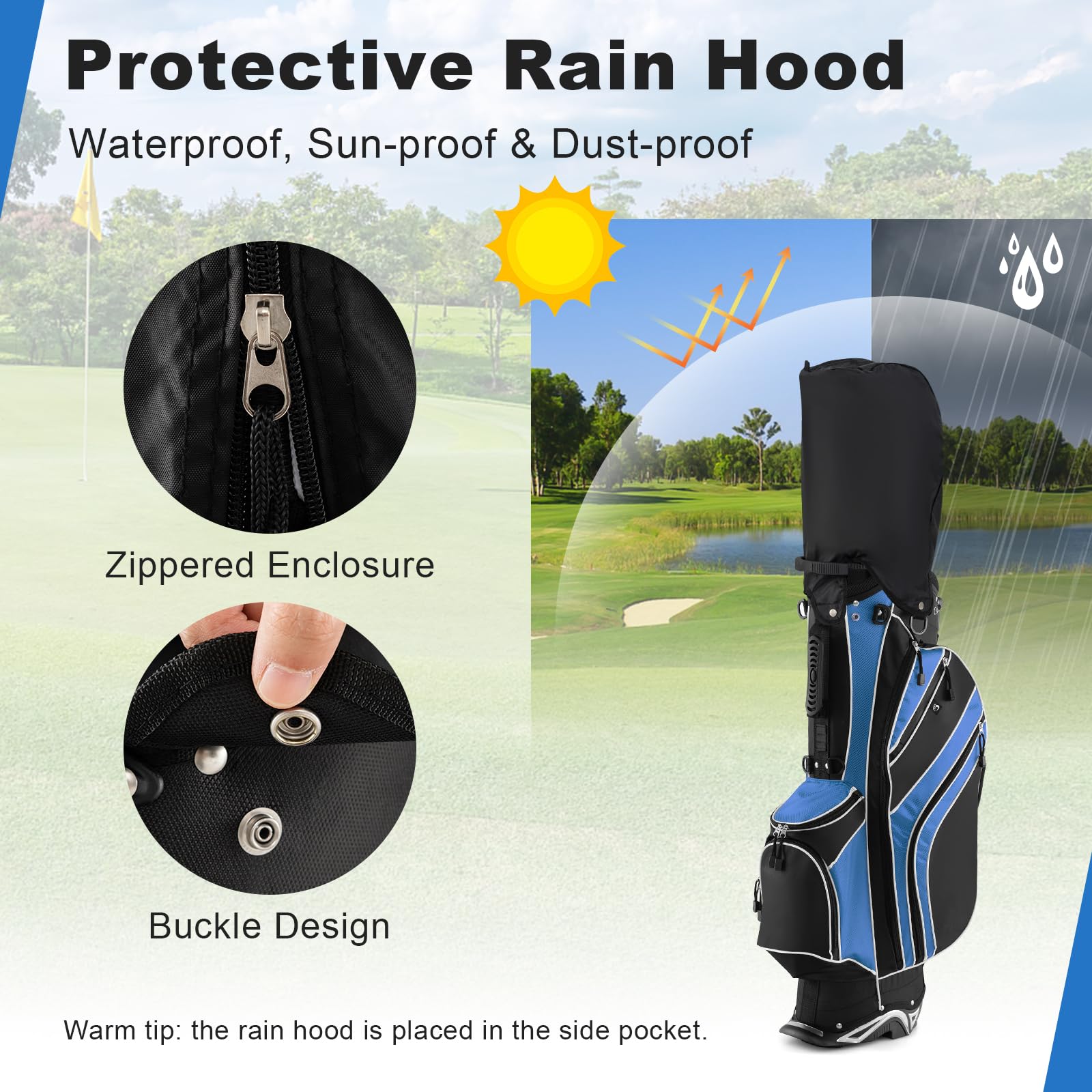 GYMAX 6-Way Divider Golf Stand Bag with 8 Pockets, Rain Hood & Umbrella Holder - Lightweight Portable Golf Club Bag for Men & Women - Perfect for Driving Range, Course Play & Travel
