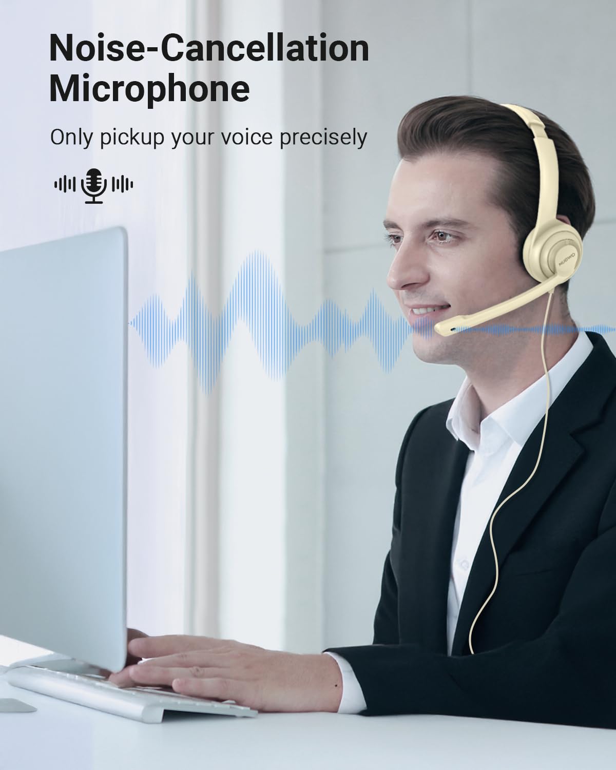 NUBWO HW02 USB Gaming Headset with Noise Cancelling Microphone & In-Line Volume Control - Ultra Comfortable On-Ear Wired Headphones for PC, Laptop, Office, Call Center, Skype, Zoom, Webinars (Apricot) - Perfect for Remote Work, Online Classes & Professional Conference Calls