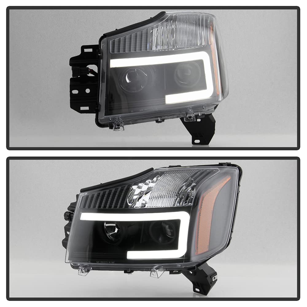 ACANII Black Housing LED Tube Projector Headlights Assembly Pair for 2014-2015 Nissan Titan & 2004-2007 Armada - Upgrade Your Night Driving Visibility (Perfect for Off-Roading, Night Commuting & Enhanced Style)