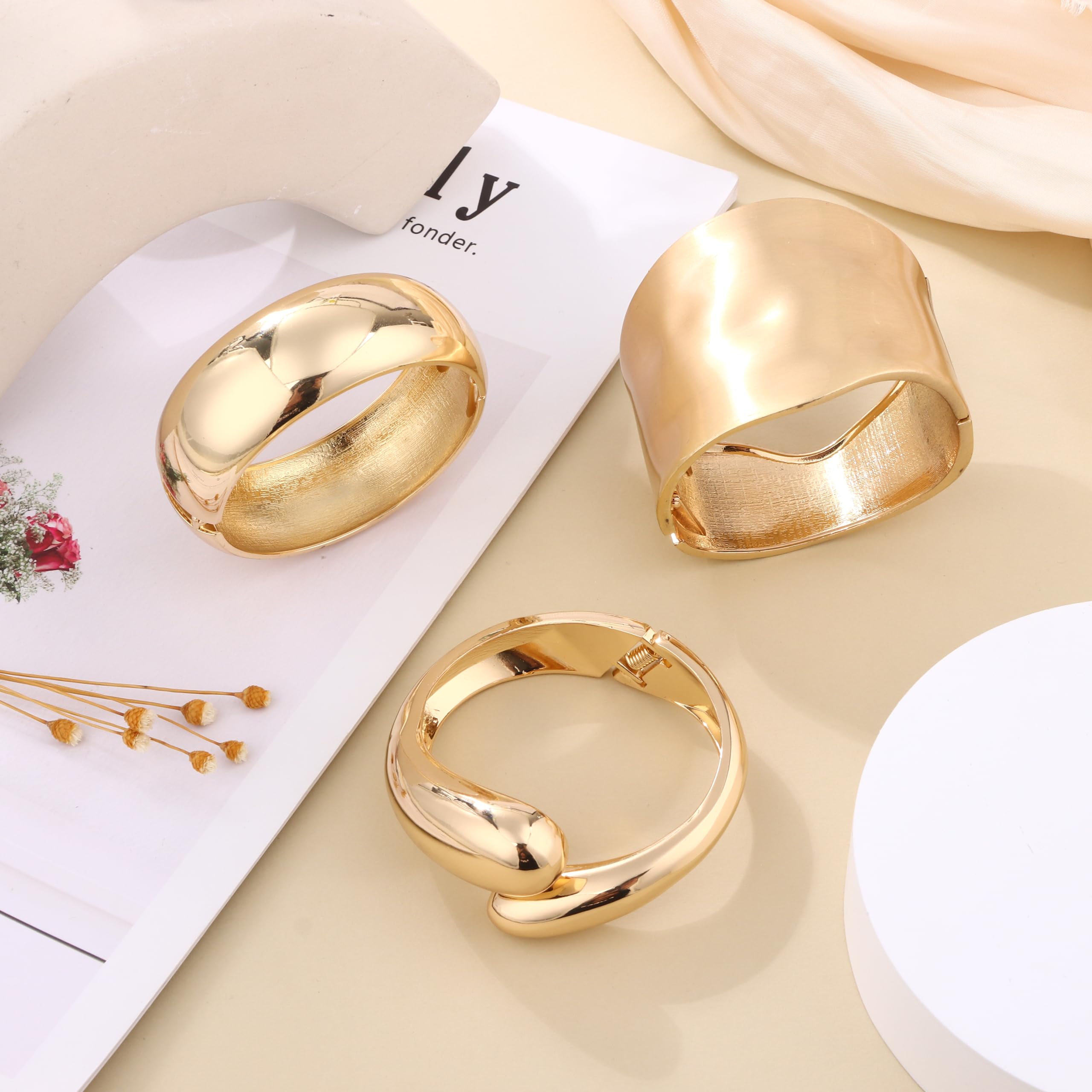 1-3PCS Gold Cuff Bracelets for Women - Trendy Chunky Wide Bangle Bracelet - Irregular Statement Wrist Cuff Wrap Jewelry - Perfect for Parties, Weddings & Everyday Fashion Accessories
