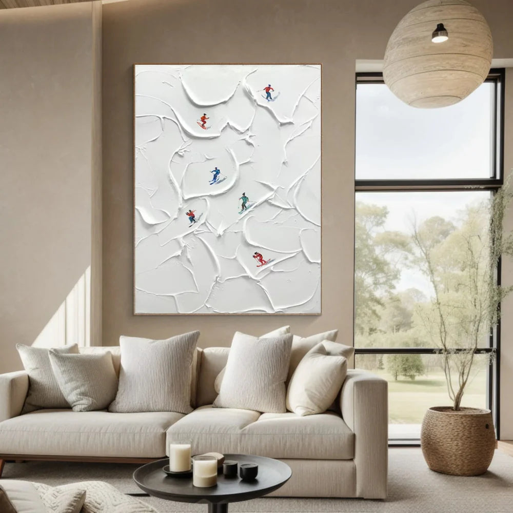 Premium Skiing Sport Art Textured Canvas Painting - Winter Sports Wall Decor for Home & Office - Perfect for Ski Lodge, Cabin, or Mountain-Themed Rooms