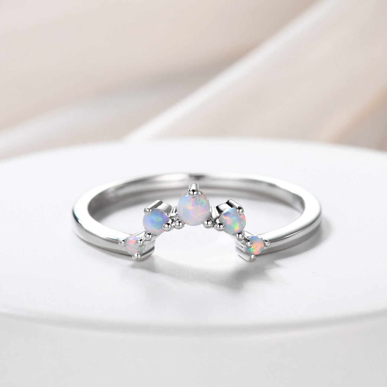 Art Deco 14K Rose Gold Opal Wedding Band - Stackable Curved Bridal Ring Set, Promise Ring for Women, Anniversary Gift for Her - Perfect for Engagement, Wedding, Stacking & Special Occasions