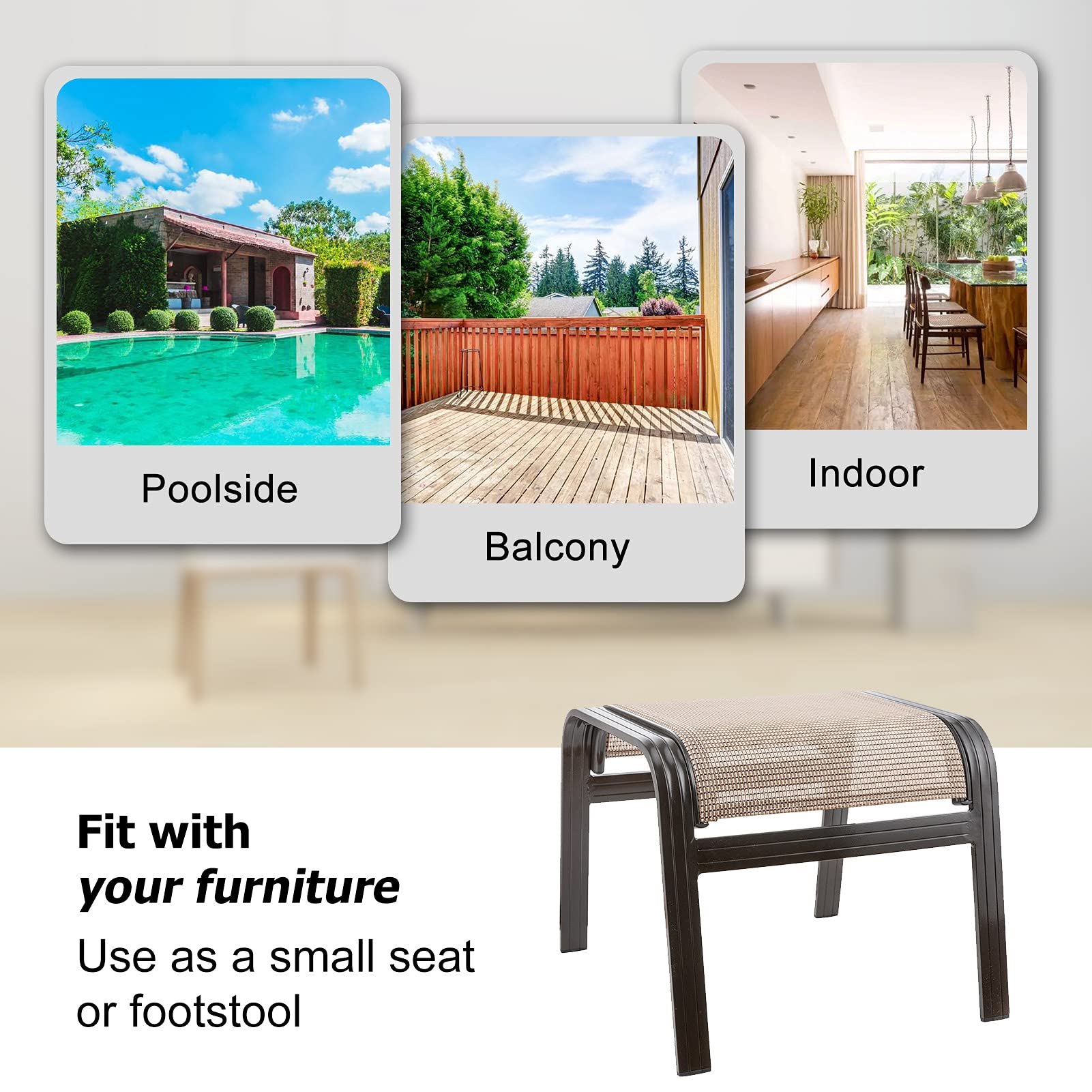 2-Piece Brown Wicker Patio Ottoman Set - Aluminum Outdoor Footstool & Footrest for Garden, Poolside, or Deck - Durable Small Seating Furniture for Relaxation