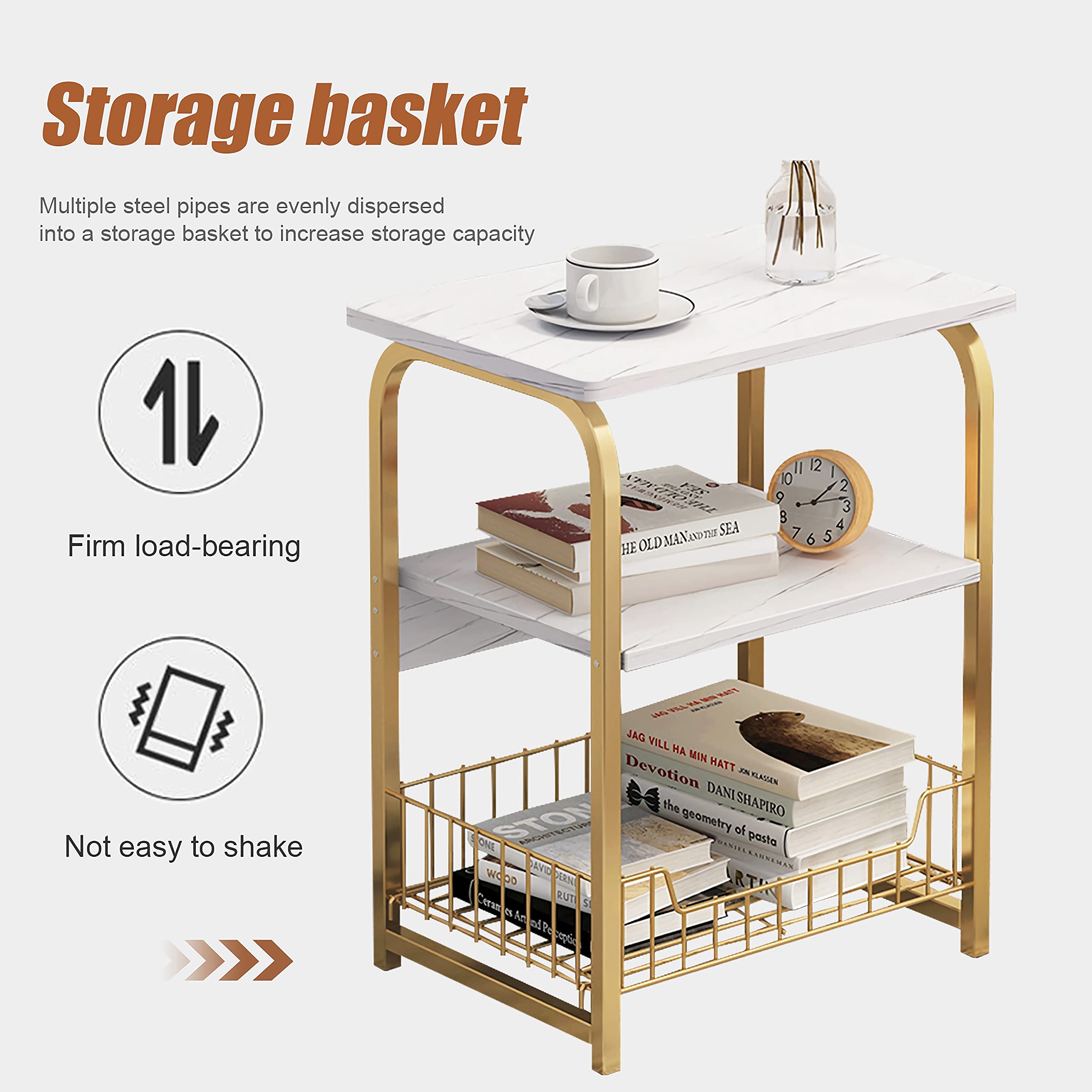 Bueuwe 3-Tier Nightstand with Storage Shelf - Rustic Metal End Table for Bedroom, Living Room & Office - Easy Assembly Steel Frame Side Table - Perfect for Small Spaces, Entryway Decor & Tea Table Use