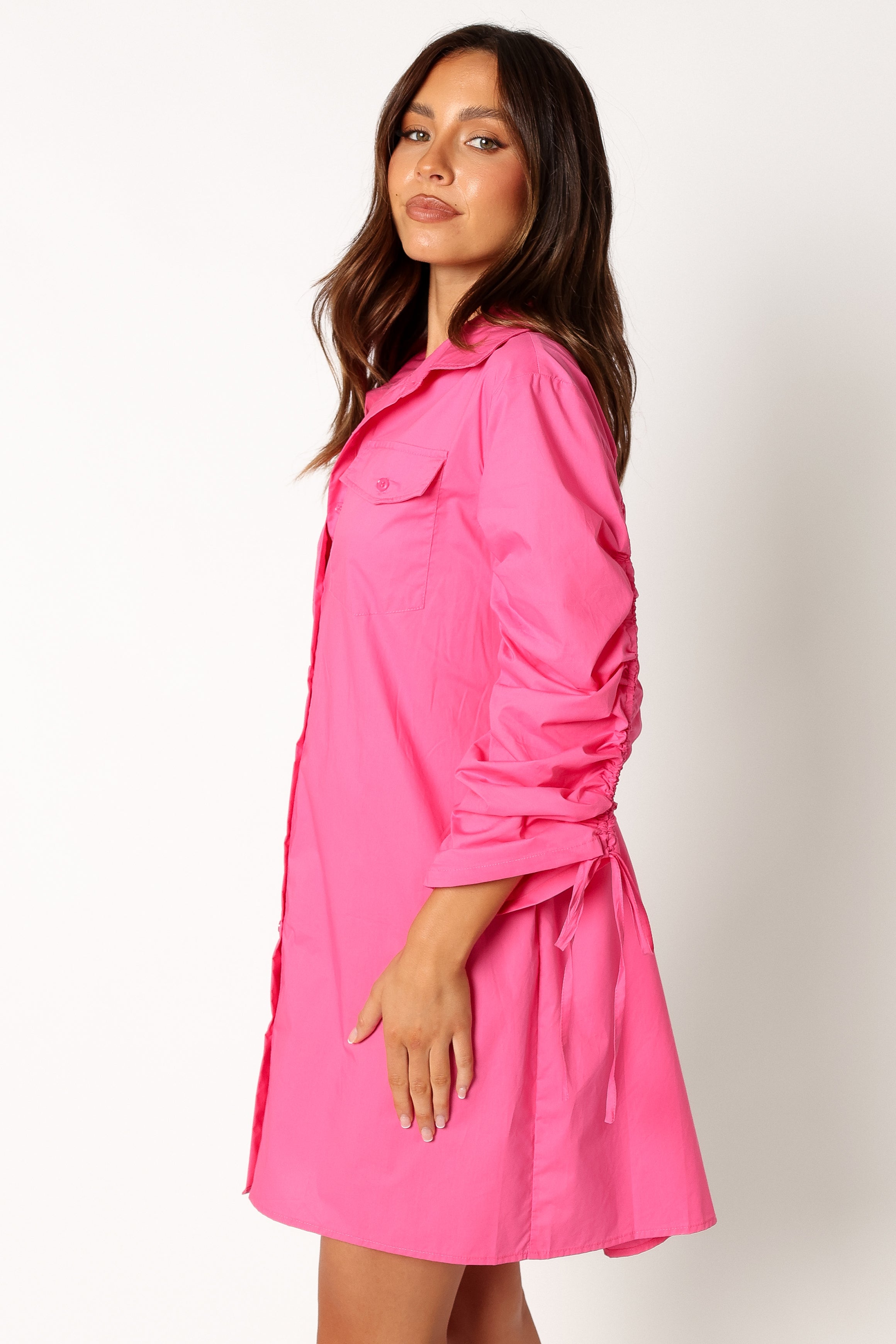 Dune Long Sleeve Mini Shirt Dress for Women - Soft Pink Casual Summer Dress for Beach, Party & Everyday Wear