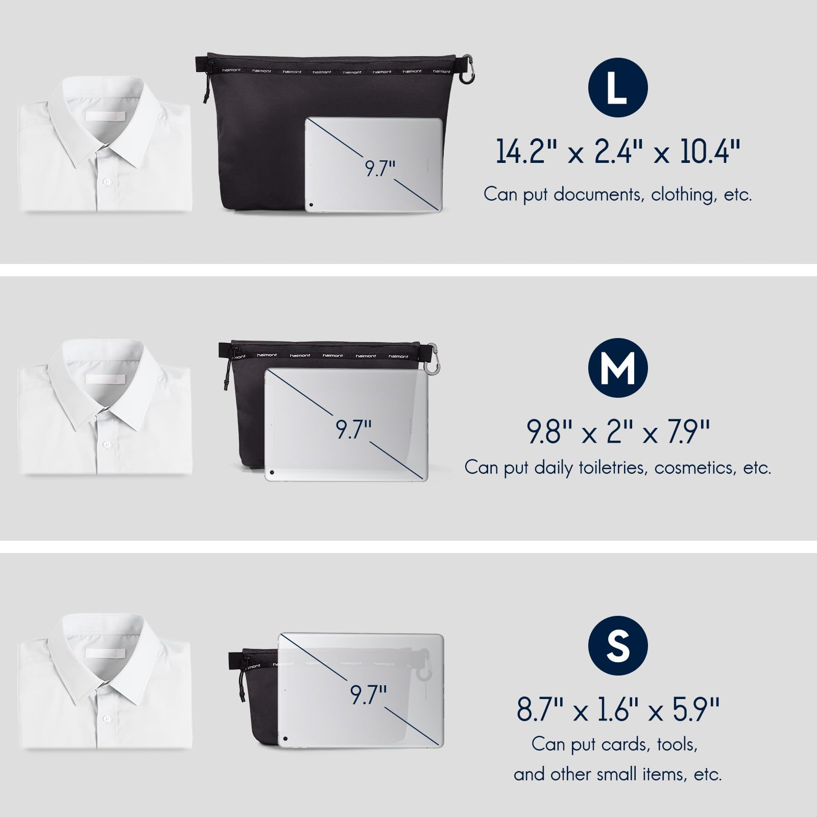 Haimont 3-Pack Waterproof Zipper Pouch Organizer Bags for Travel Toiletries, Makeup, Cosmetics & Small Tools - Ideal for Carry-On Luggage, Gym Essentials & Daily Organization