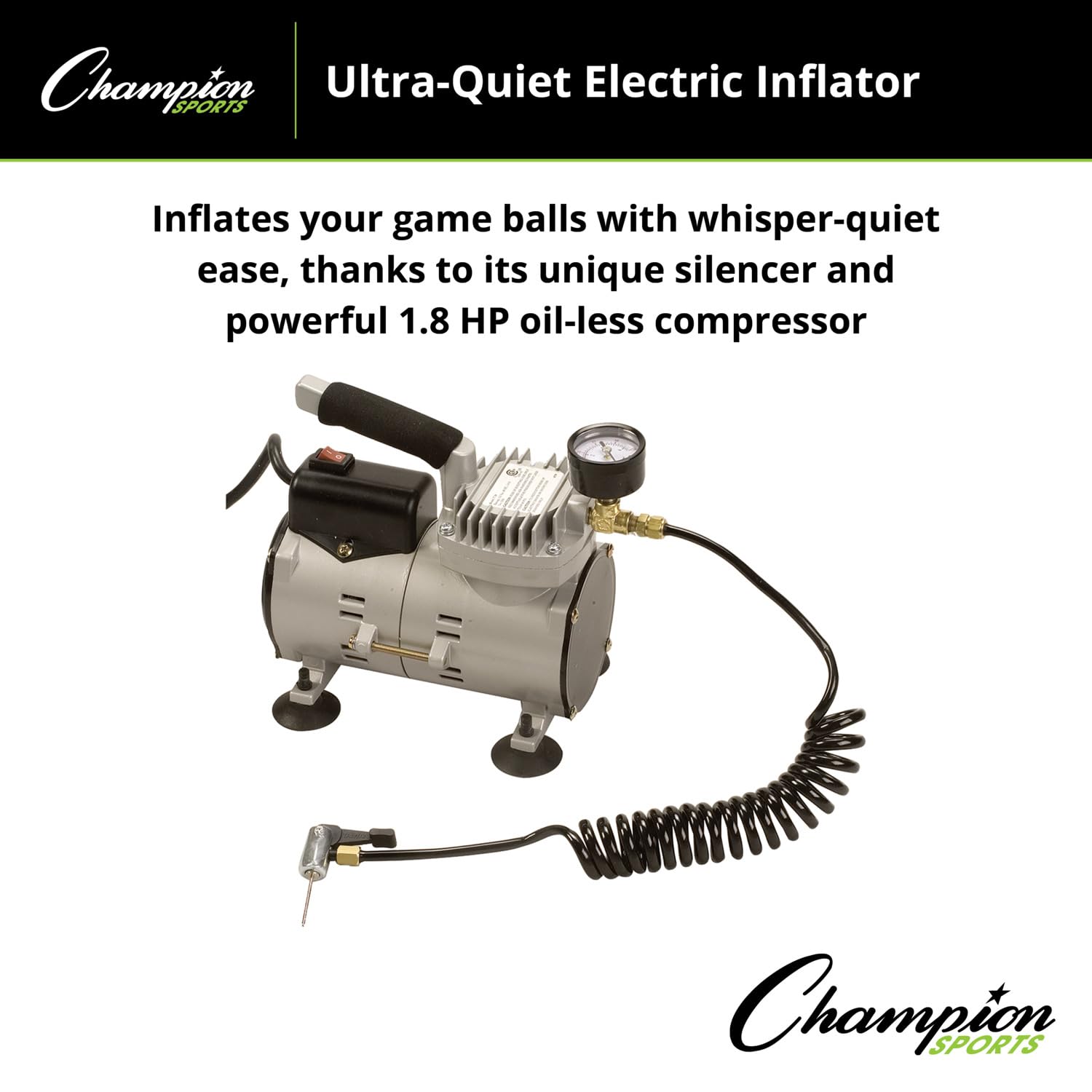 Champion Sports Electric Air Pump for Inflating Balls, Pool Floats & Air Mattresses - Portable Quick Inflation for Sports Equipment, Swimming Pool Toys and Camping Gear