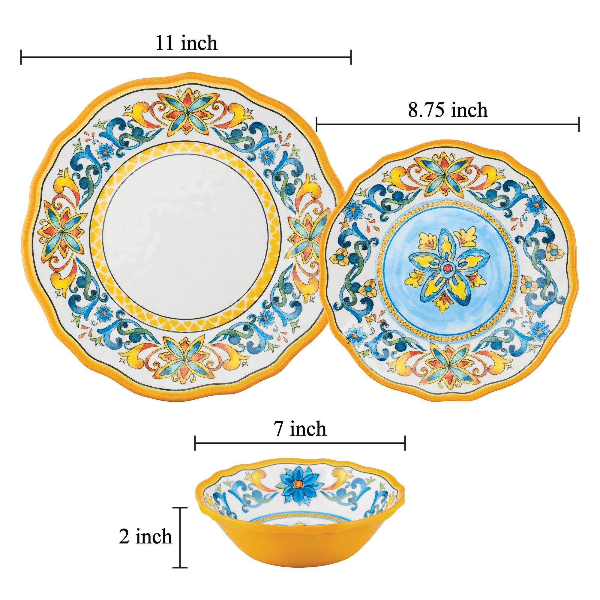 Supreme Housewares 12-Piece Melamine Dinnerware Set - 4 Dinner Plates, 4 Salad Plates, 4 Bowls for 4-Person Table Setting (Chianti Red) - Durable & Lightweight Dish Set for Outdoor Dining, Picnics, Camping & Everyday Use