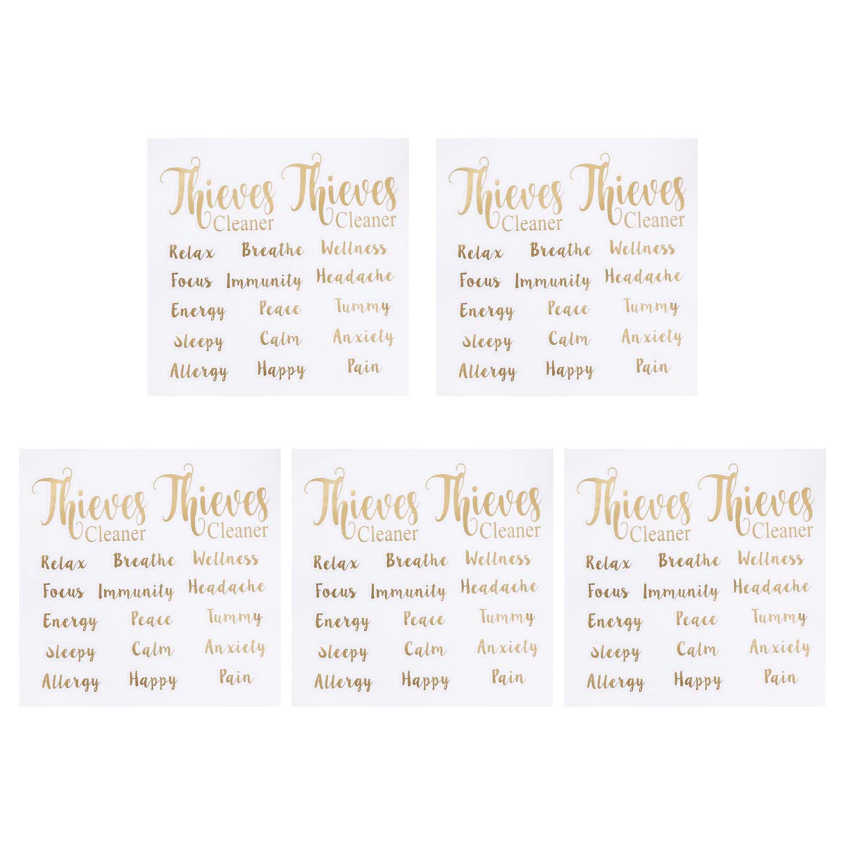 5 Sheets Gold Essential Oil Labels - Waterproof Vinyl Stickers for Roller Bottles, Food Containers & Travel Decor | Perfect for DIY, Organizing & Aromatherapy