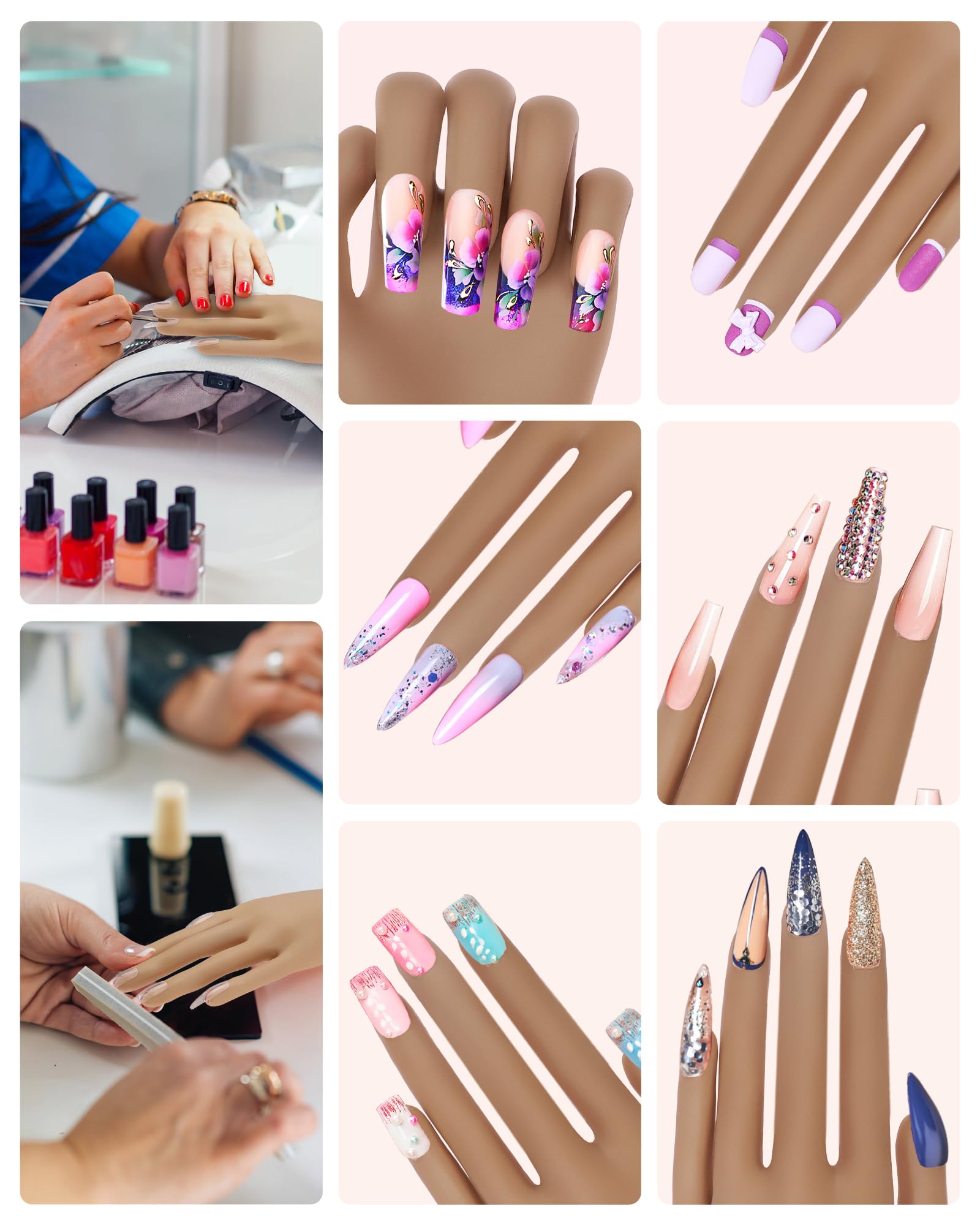Professional Silicone Practice Hand for Acrylic Nails - Non-Slip Nail Training Hand Model for Beginners (13.7 x 6.29 x 1.88in) - Perfect for Nail Art Practice, Salon Training & DIY Manicure at Home