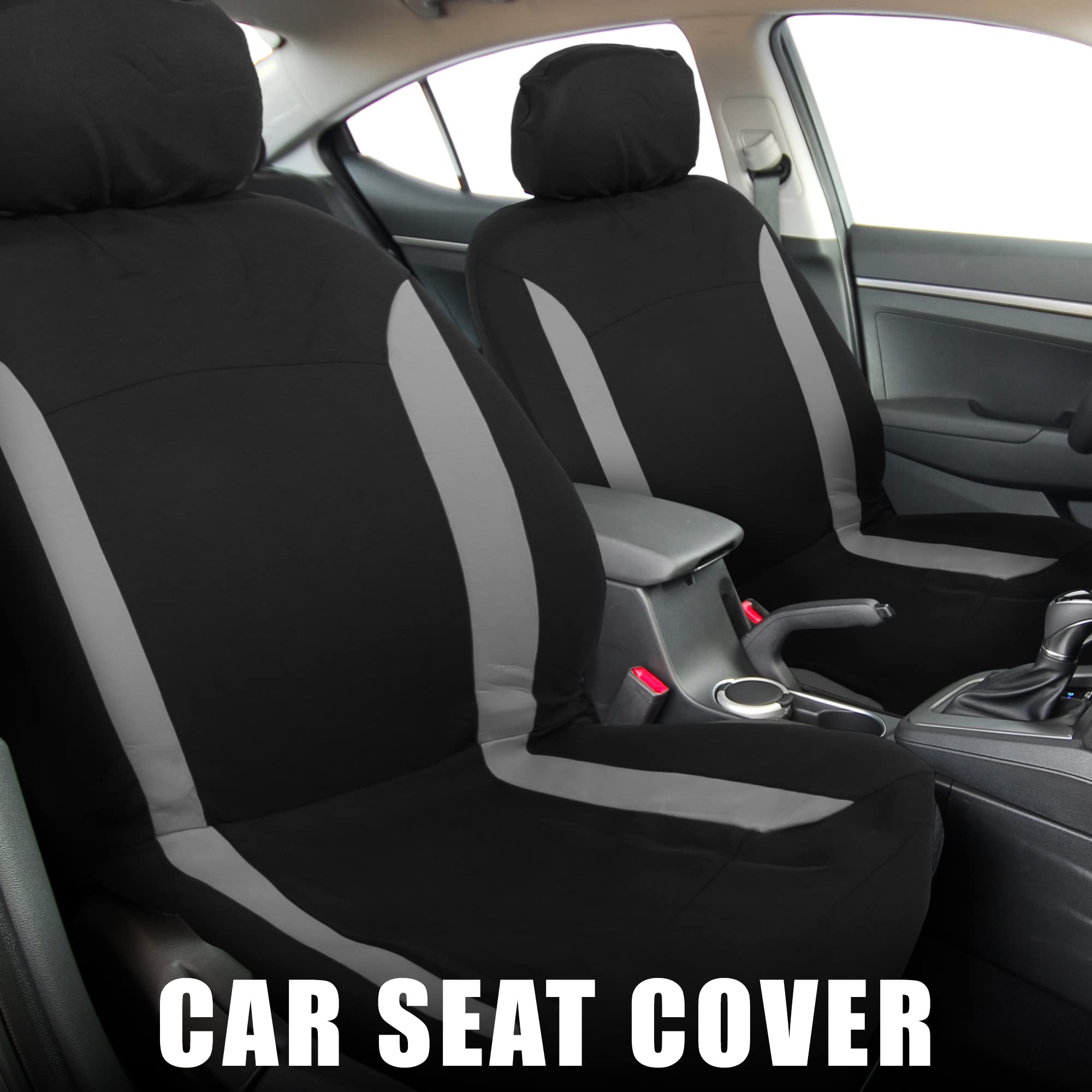 Universal Car Seat Covers Set of 4 - Washable Polyester Sponge Headrest Covers for Cars, Trucks & SUVs (Gray/Black) | Durable Interior Protection & Comfort Upgrade for Daily Commute, Road Trips & Family Travel
