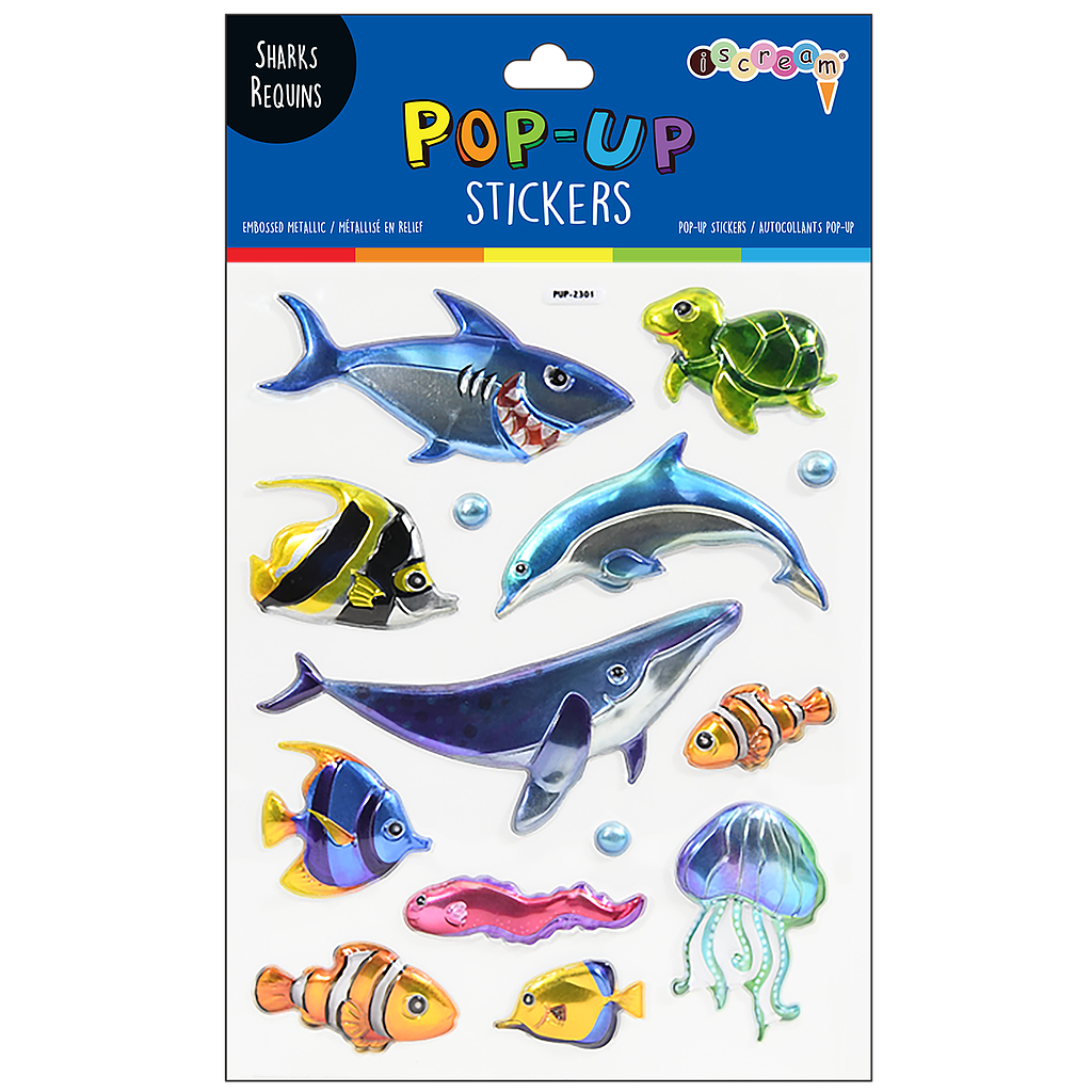 iScream Shark Pop Up Stickers - Fun 3D Puffy Stickers for Kids, DIY Scrapbooking, Journaling, and School Projects - Perfect for Laptops, Water Bottles, and Notebook Decoration