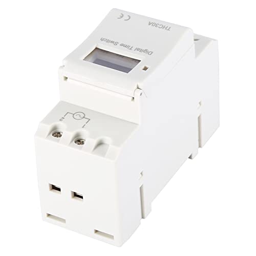 30A Digital Timer Switch with 7-Day Programmable Electronic Time Control - 16 ON/OFF Settings, DIN Rail Mount for 12VDC Transformer - Perfect for Home Automation, Lighting Control, and HVAC Systems