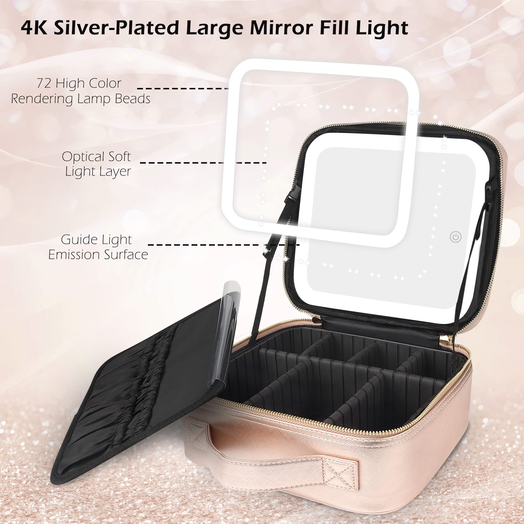Premium MOMIRA Travel Makeup Bag with LED Mirror - Large Cosmetic Organizer, 3 Adjustable Lighting Modes & Waterproof Design - Perfect for Travel, Home Use & Gift Giving