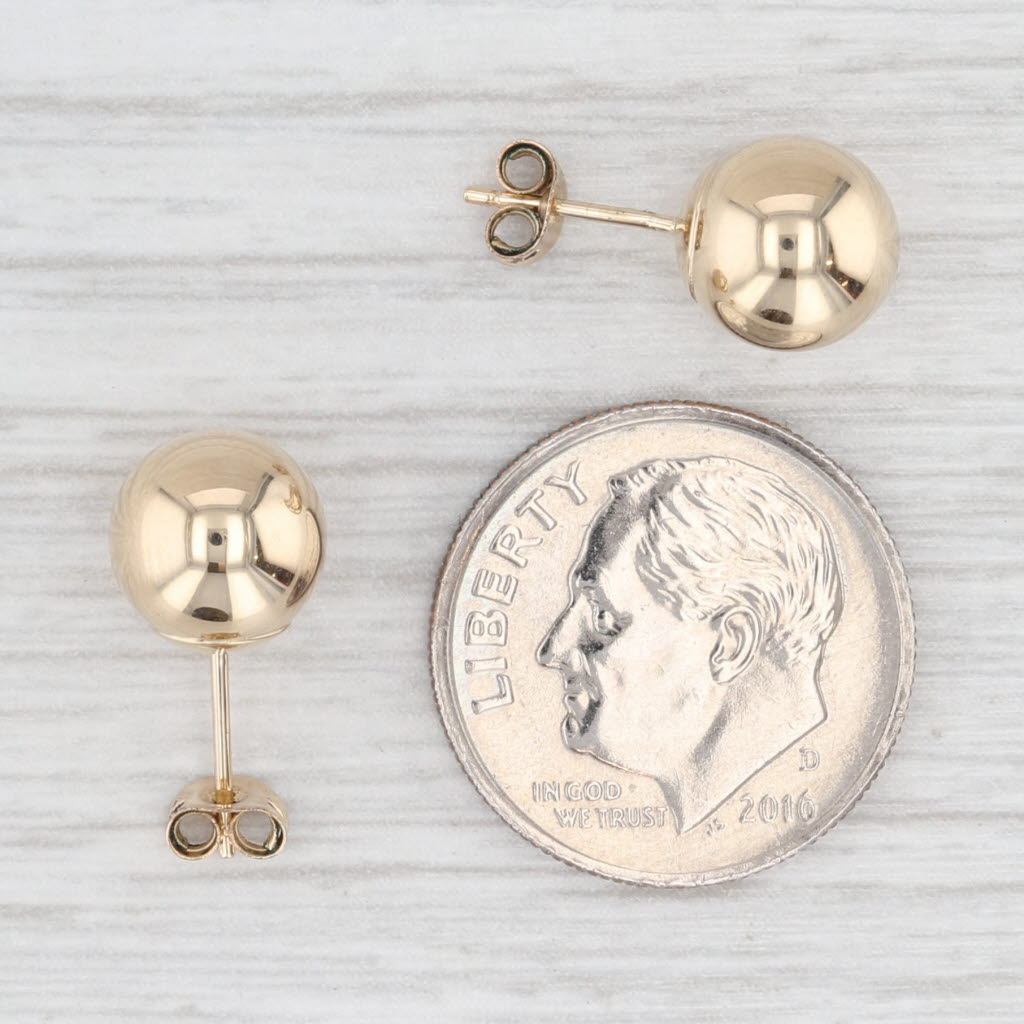 8mm Bead Stud Earrings 14k Yellow Gold - Polished Finish Dainty Earrings for Women - Perfect for Everyday Wear, Work & Special Occasions