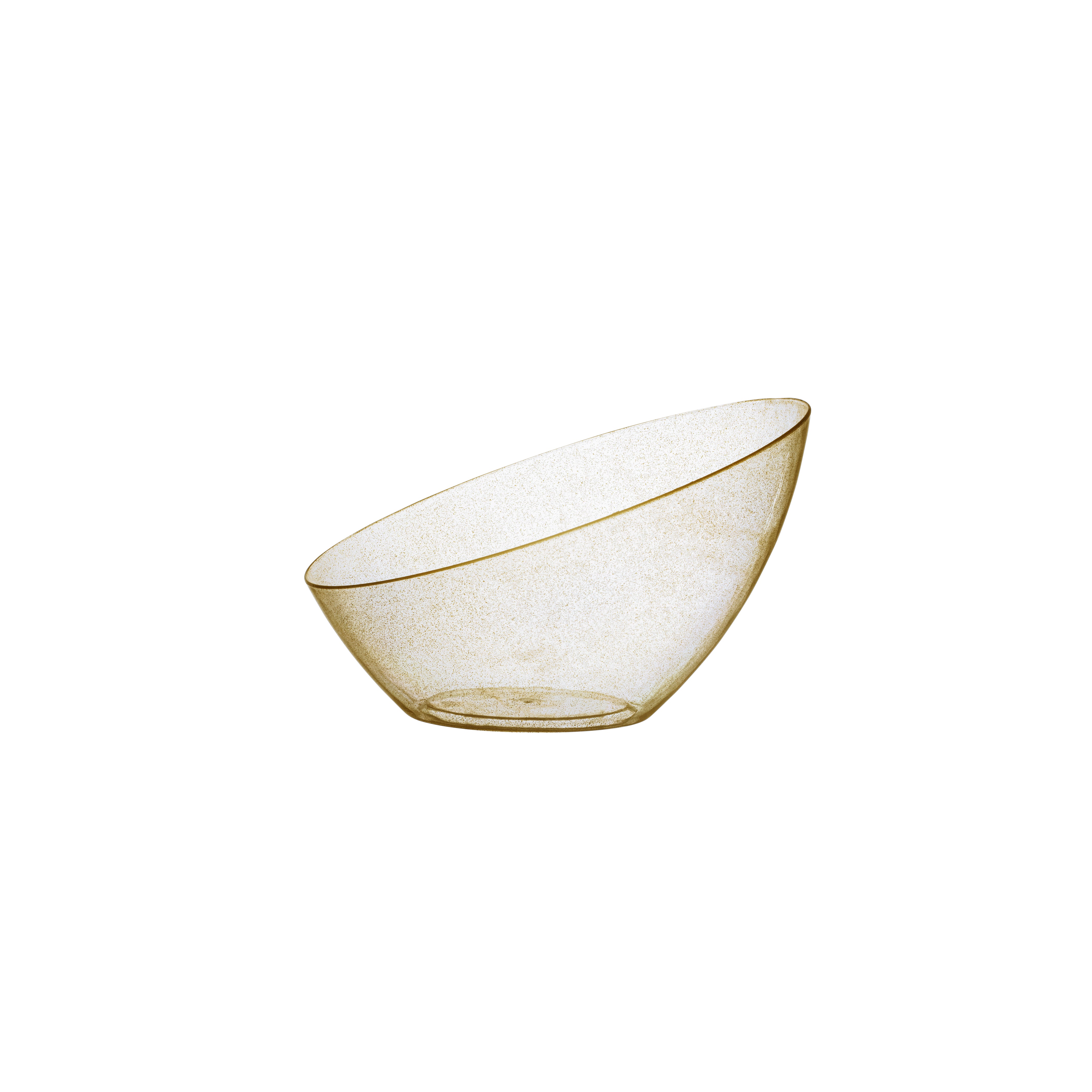 Clear & Gold Glitter Angled Plastic Serving Bowls - 5 Pack Set for Party, Wedding, Dessert & Candy Display - Dishwasher Safe Reusable Bowls