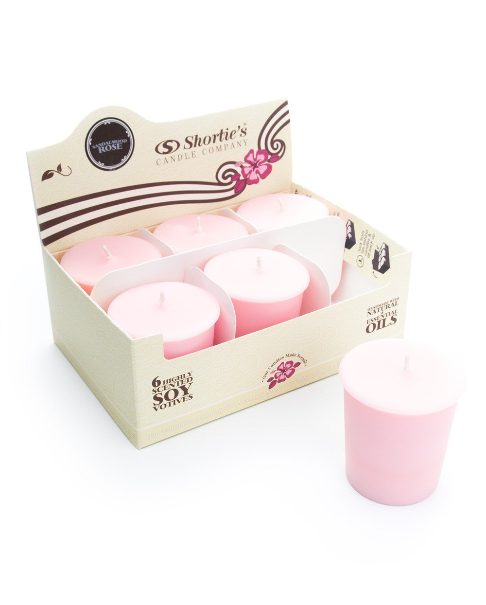 **Sandalwood Rose Scented Soy Wax Votive Candles - Natural Fragrance Oil, 6-Pack Pink Refill Candles - Incense & Earth Collection for Home, Spa & Meditation**