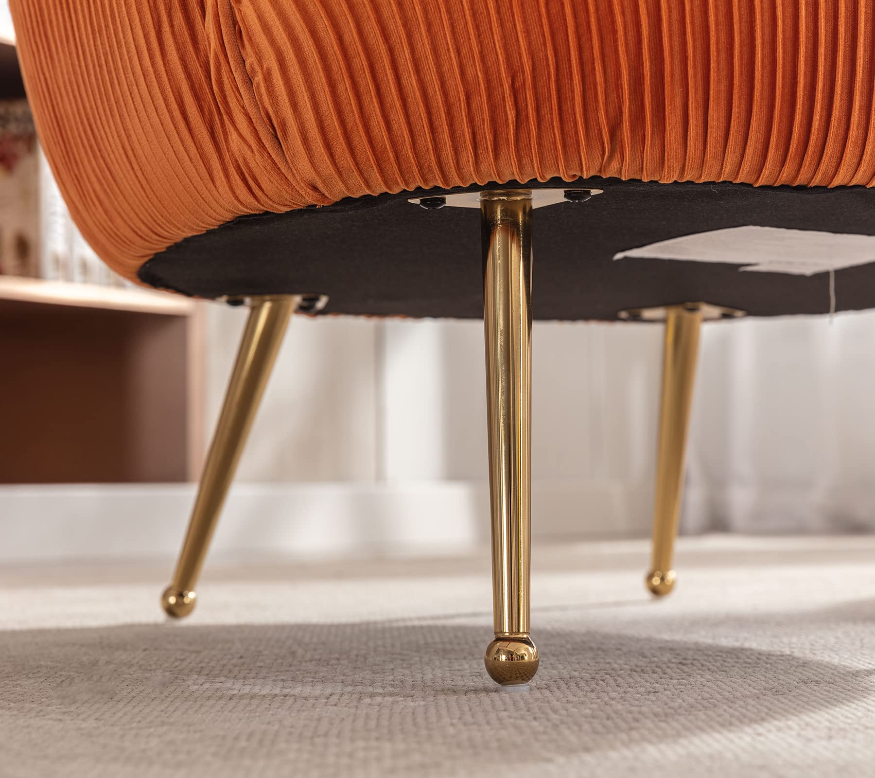 DUOMAY Modern Velvet Accent Armchair with Golden Legs - Barrel Upholstered Lounge Chair, Comfortable Single Sofa for Living Room, Bedroom & Office - Perfect for Relaxing, Reading & Decor (Orange)