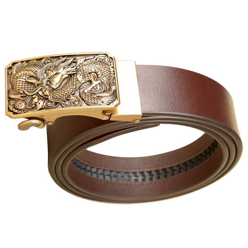 KESYOO Genuine Leather Belt for Men - Black Automatic Golden Buckle with Dragon Pattern - Stylish Dress Belt for Office, Casual & Formal Wear