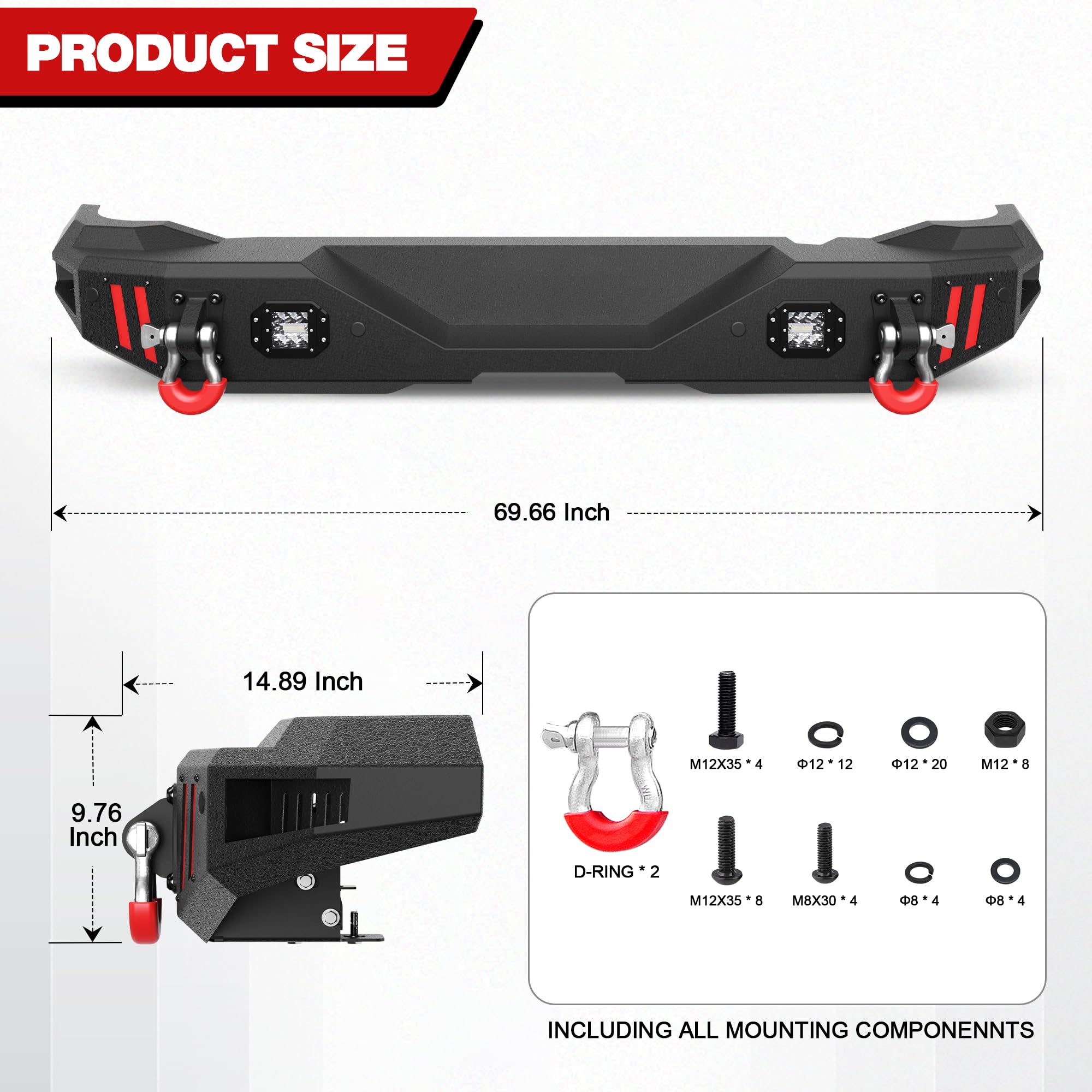 Heavy Duty Textured Black Rear Bumper with Step Plate & D-Rings for 2021-2024 Ford Bronco (Excluding Sport/Raptor) | Off-Road Truck Accessory for Adventure & Towing