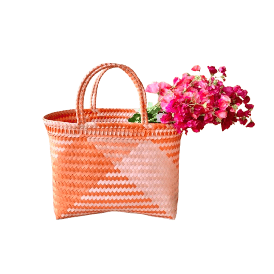 Eco-Friendly Woven Shopper Bag - Peach Candy Color, Reusable Grocery Tote for Shopping, Beach & Farmers Market | Lightweight & Durable Cotton Carryall