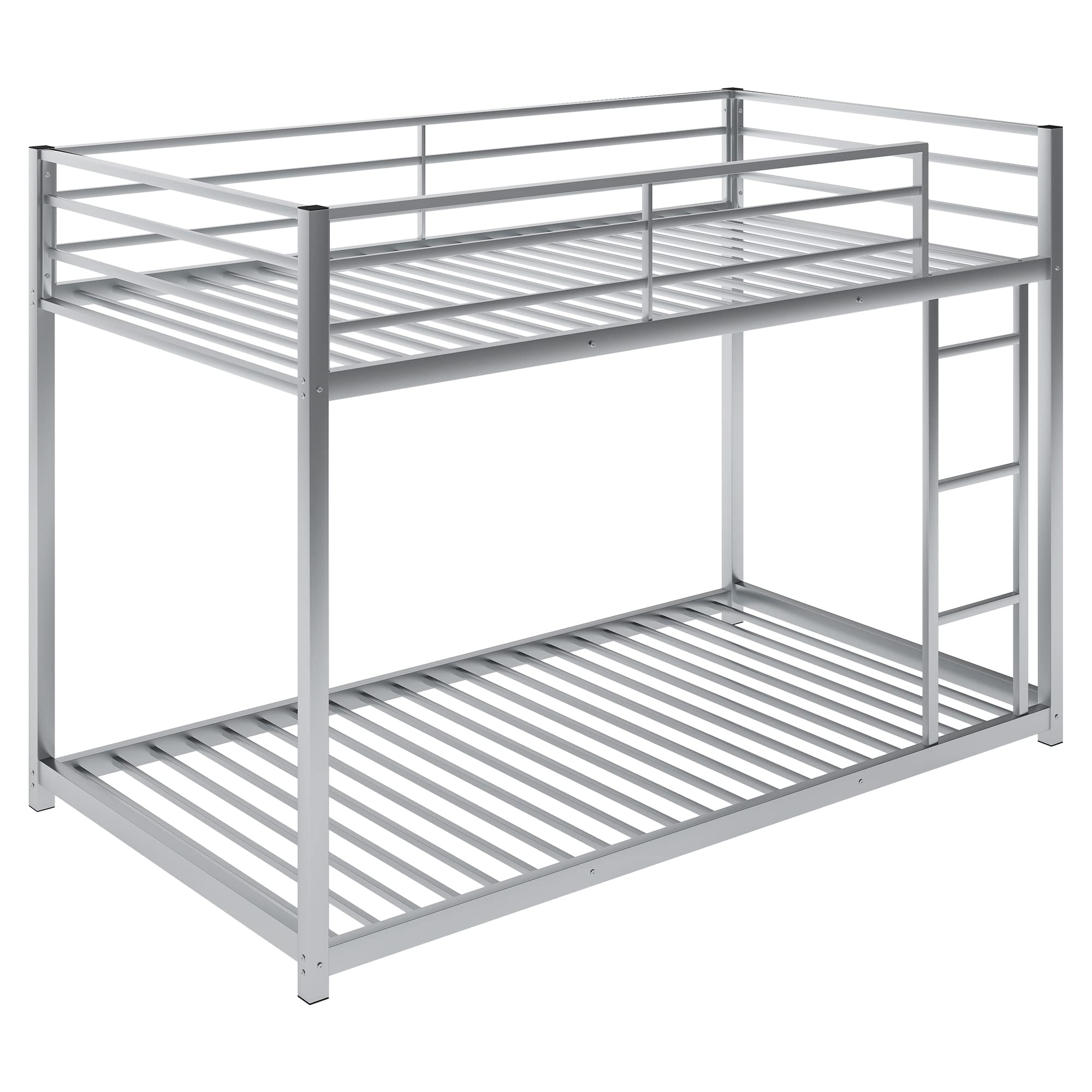 JULYFOX Metal Twin Over Twin Bunk Bed Frame - Sturdy Steel Construction with Ladder, No Box Spring Needed - Space Saving Solution for Kids, Teens & Small Rooms (Silver, Twin Size) - Perfect for Dormitories, Guest Rooms & Vacation Homes