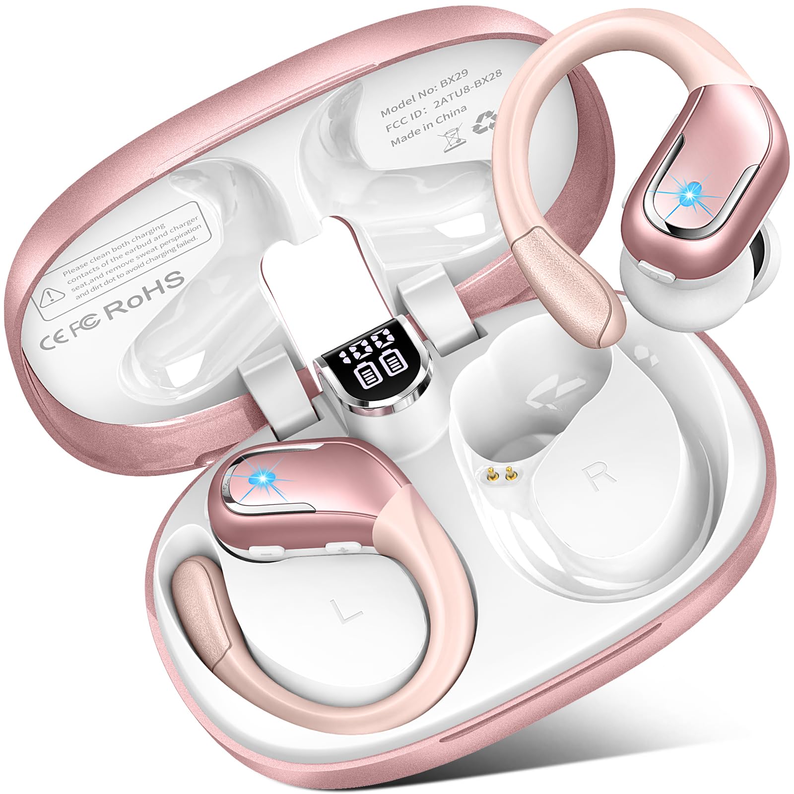 Wireless Bluetooth 5.3 Earbuds with ENC Noise Cancellation, 75H Playtime IPX7 Waterproof Sports Earphones for Running, Gym & Workout - Rose Gold (Compatible with iOS/Android) - Perfect for Commuting, Travel & Outdoor Activities