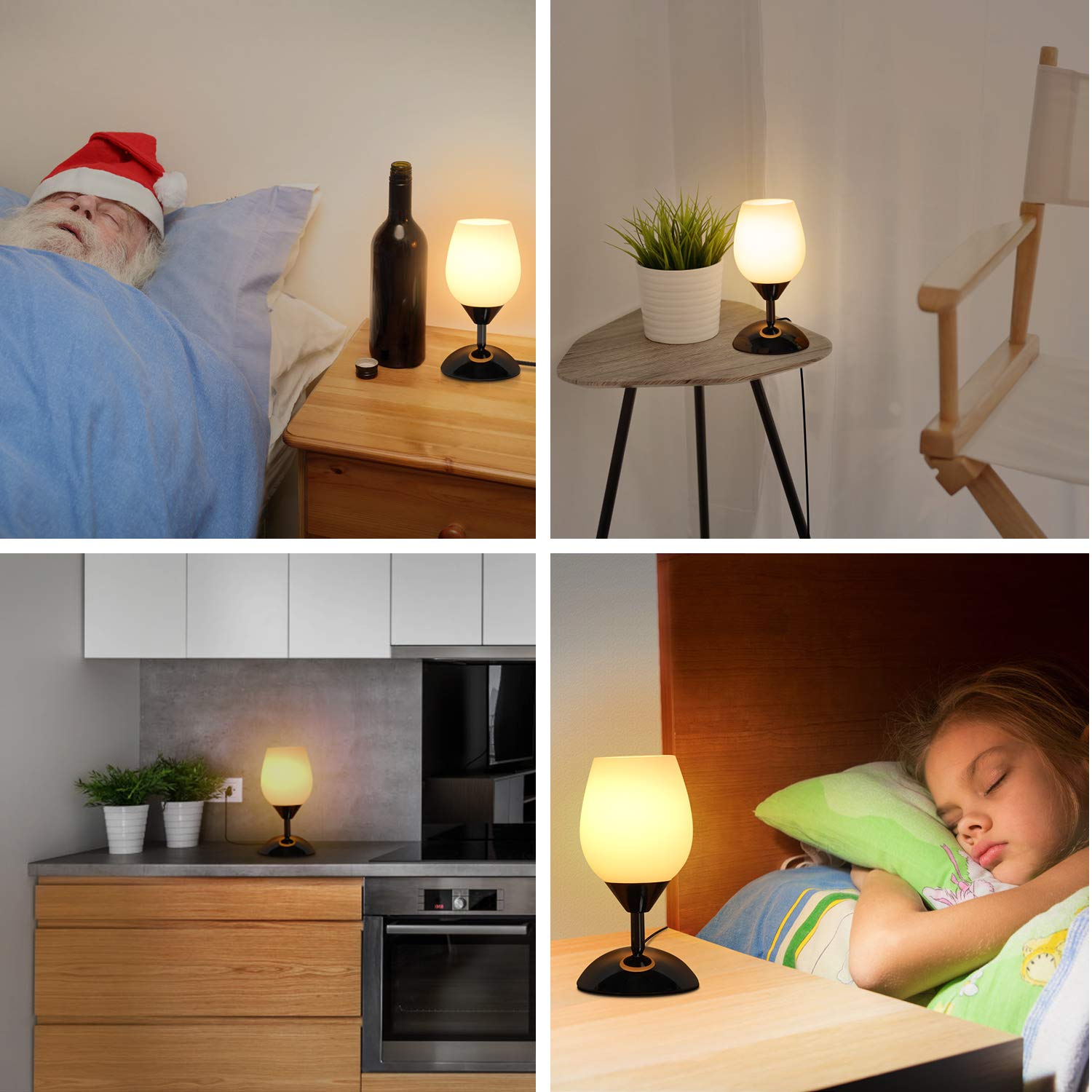 Boncoo Touch Control Dimmable Table Lamp with Opal Glass Shade - Modern Nightstand Lamp for Bedroom & Living Room, E12 Bulb Included | Perfect Bedside Reading Light & Cozy Ambient Lighting