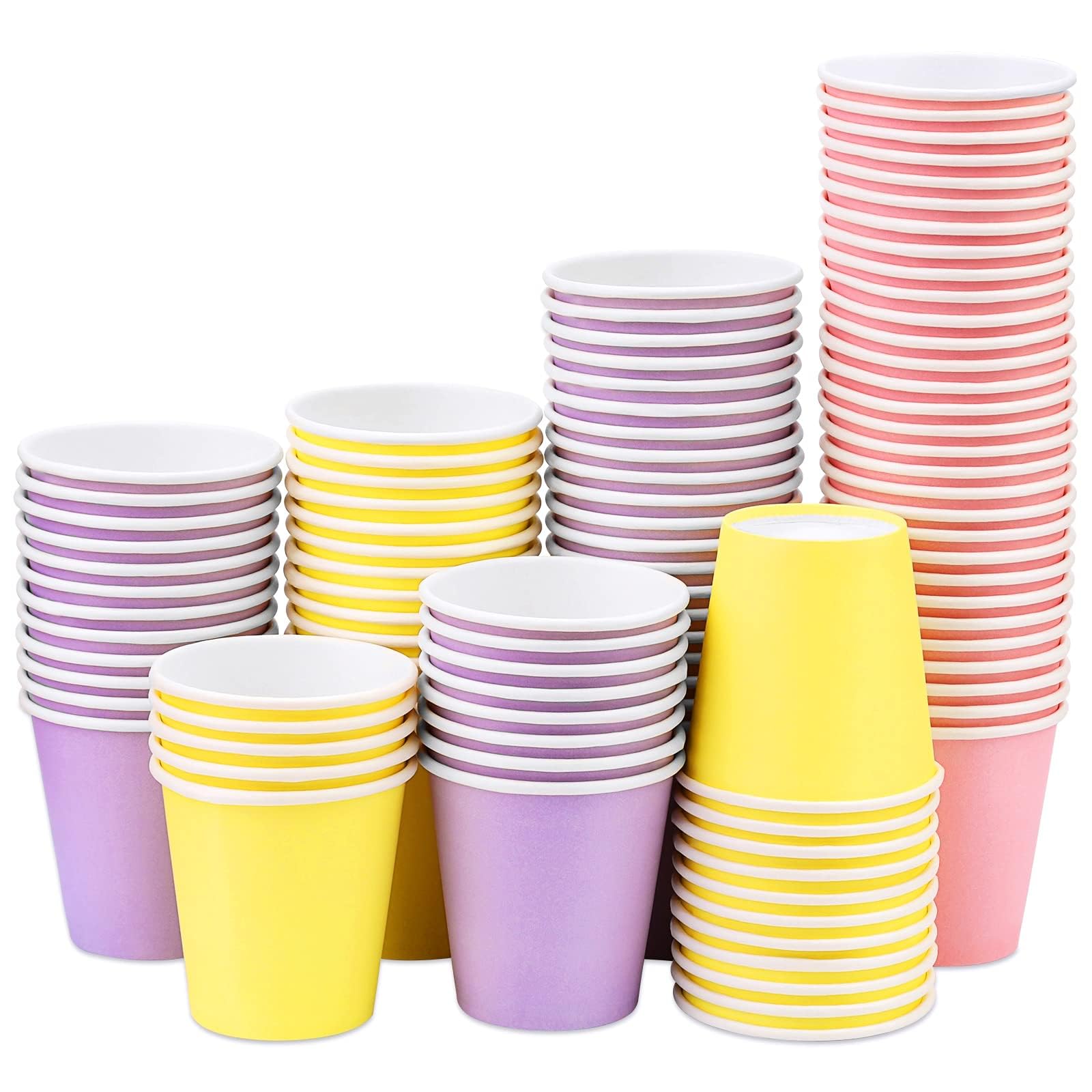 3 oz Small Disposable Paper Cups - 100 Pack Colorful Bathroom & Espresso Cups for Mouthwash, Snacks, Condos, RVs, Camping - Perfect for Home, Travel & Outdoor Use